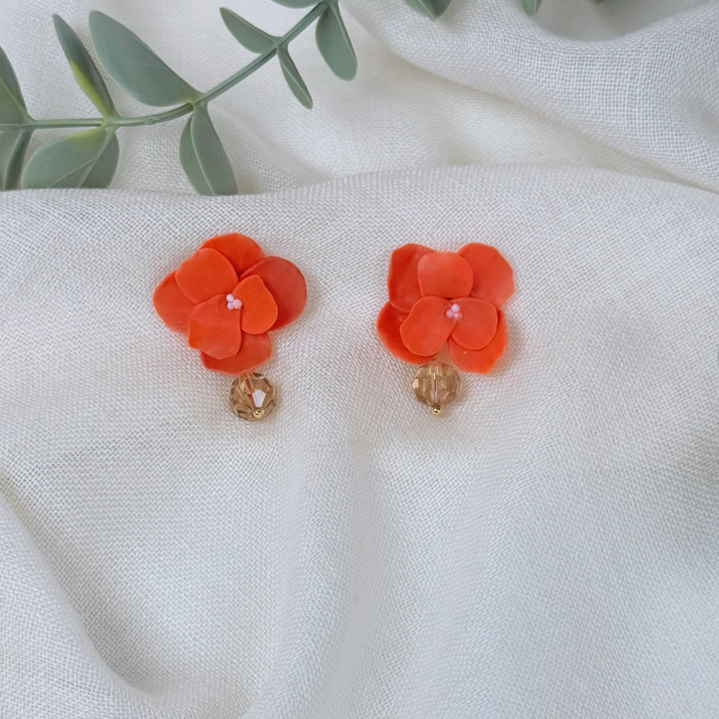 Tangerine Blossom & Crystal Drop Earring