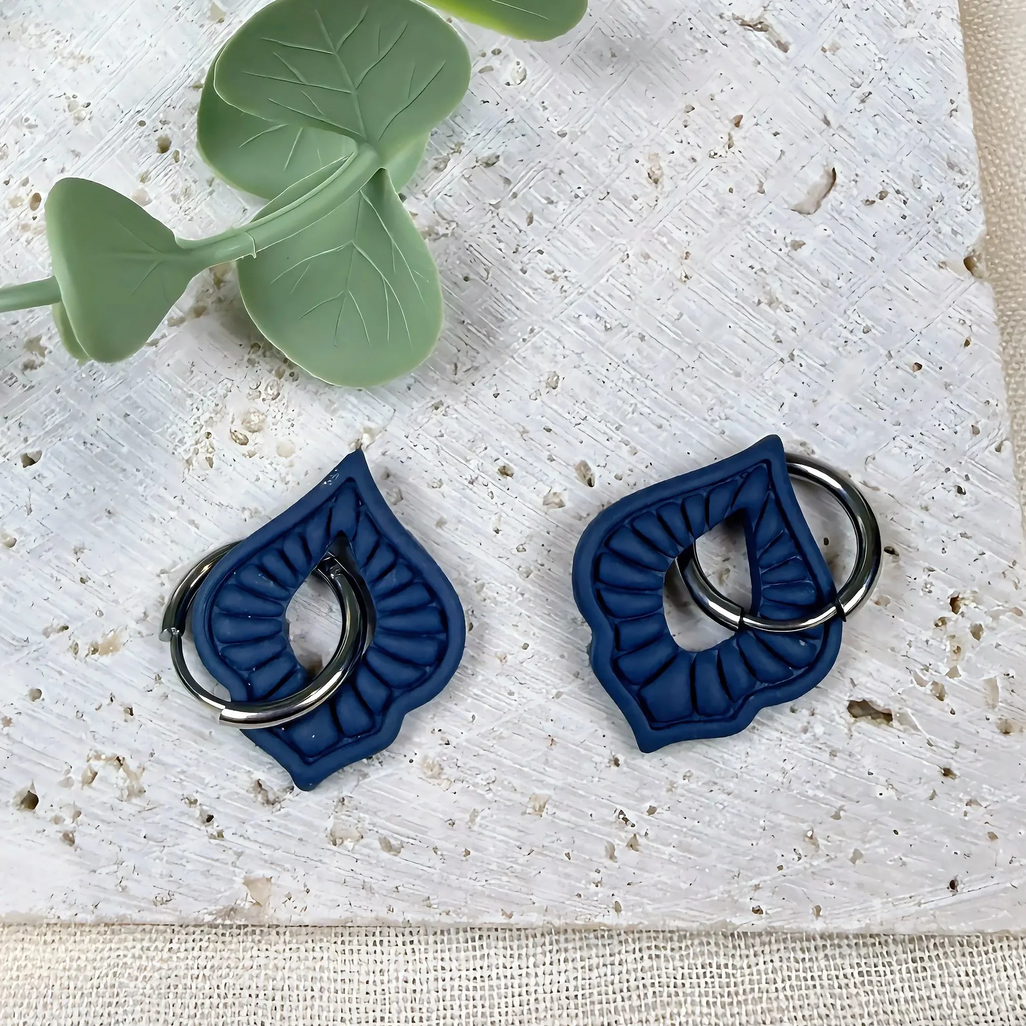 Navy Quilted Lotus Earrings — Interchangeable
