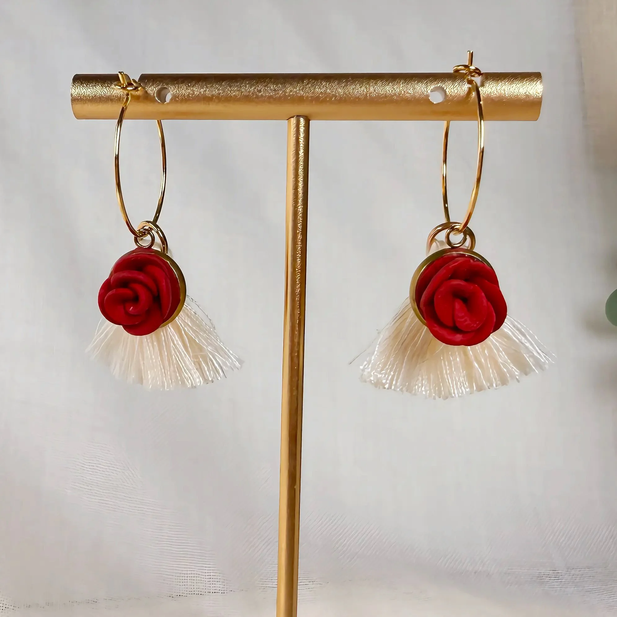 Crimson Rose Tassel hoops