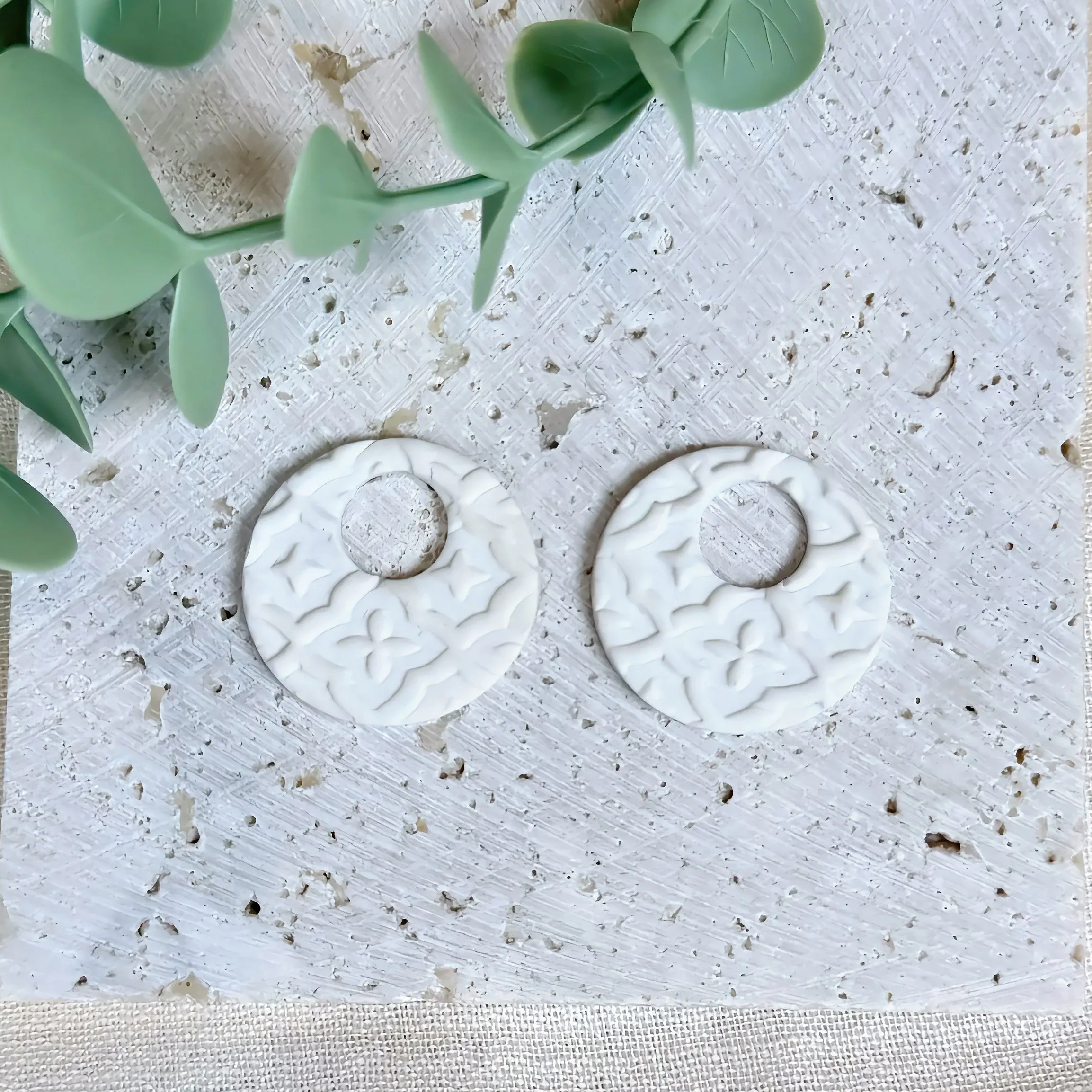 White Swirl Mandala Circle Earrings — Interchangeable