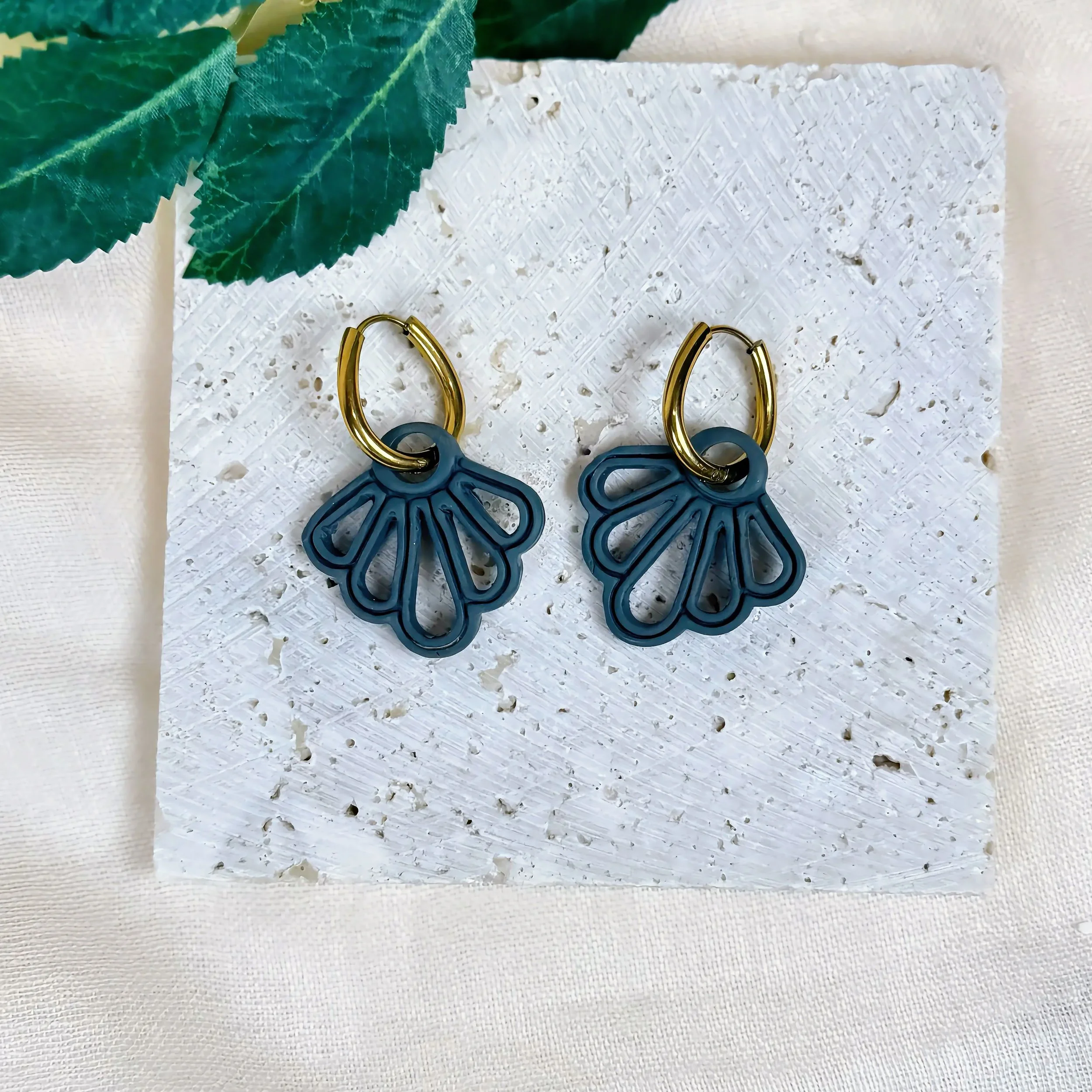 Steel Blue Fan Charm Hoops — Interchangeable