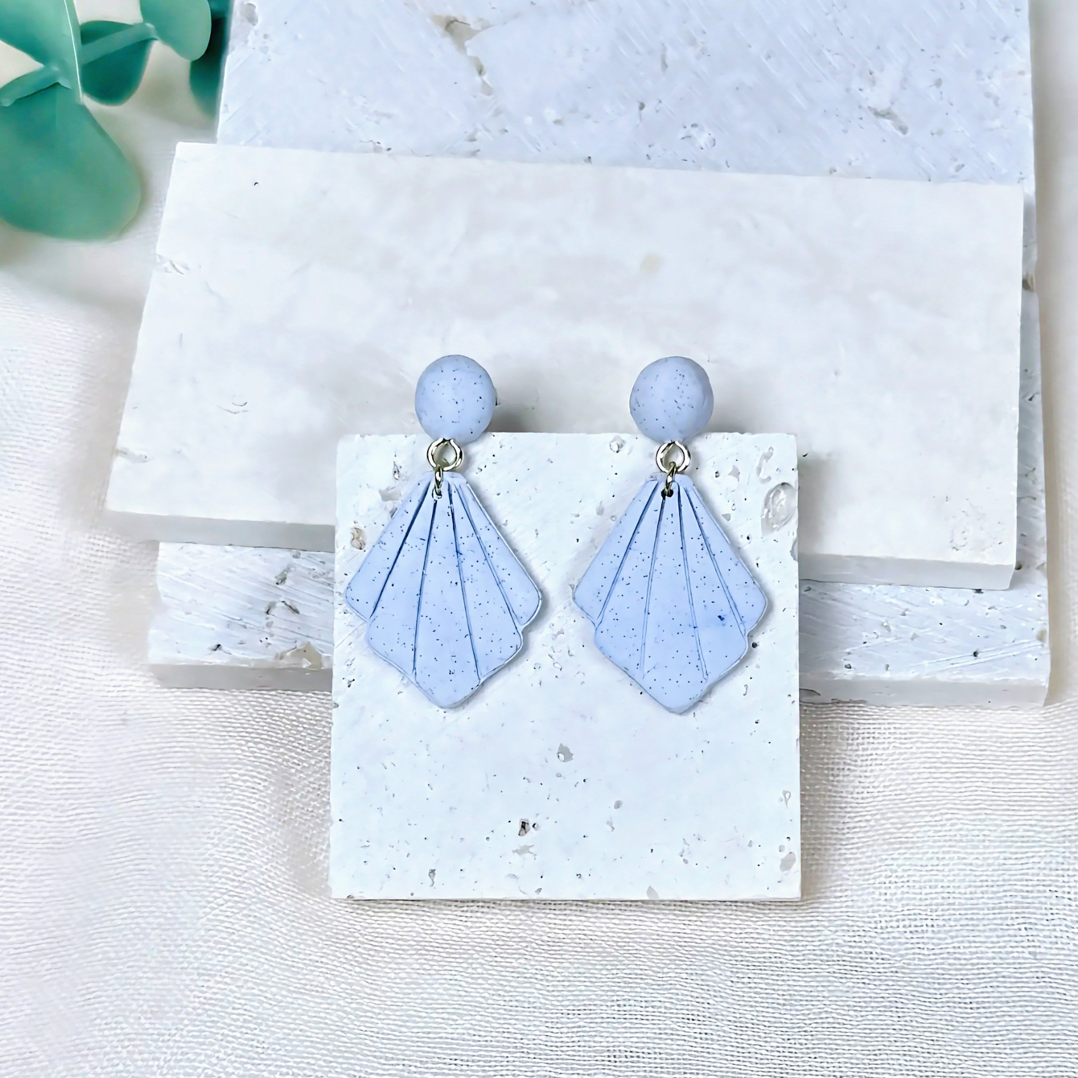 Blue Speckle Fan Drop Earrings