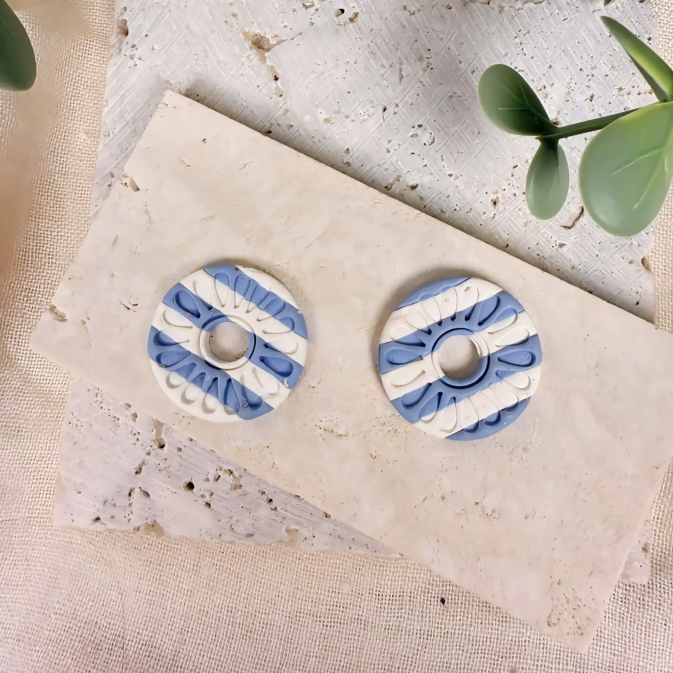 Sky Blue Stripe Earrings — Interchangeable