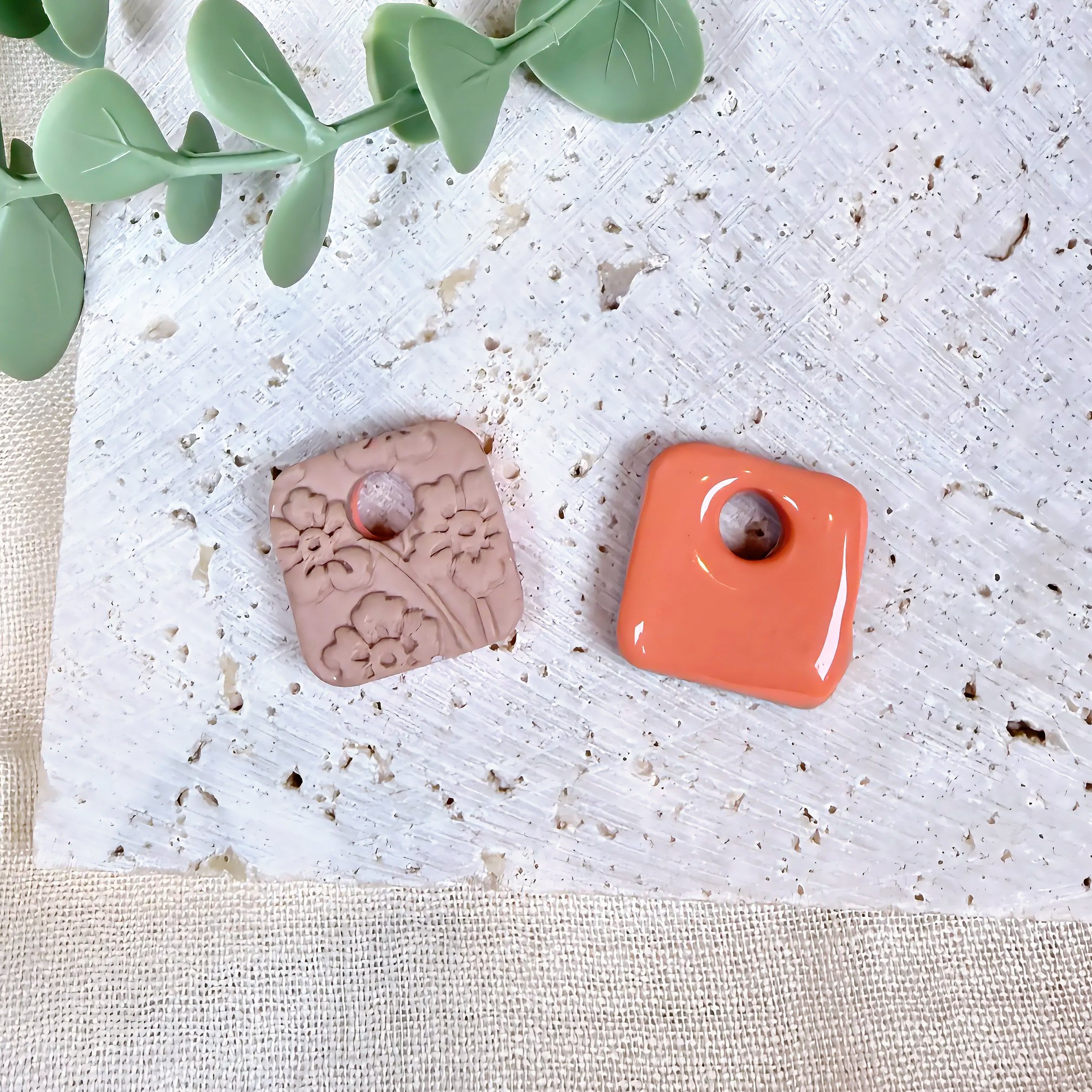 Mauve & Coral Square Earrings — Double-Sided — Interchangeable