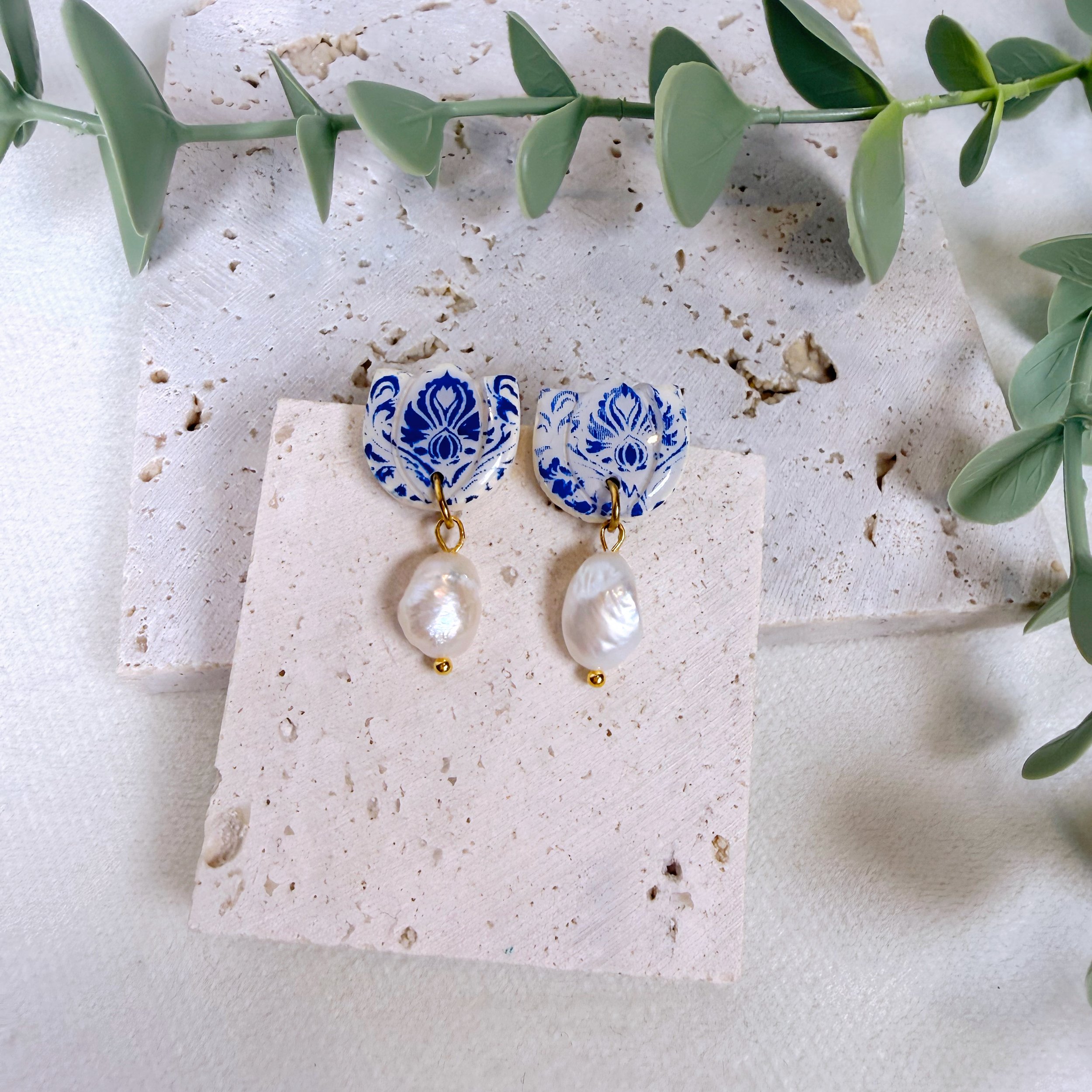 Dutch Tulip & Baroque Pearl Earrings
