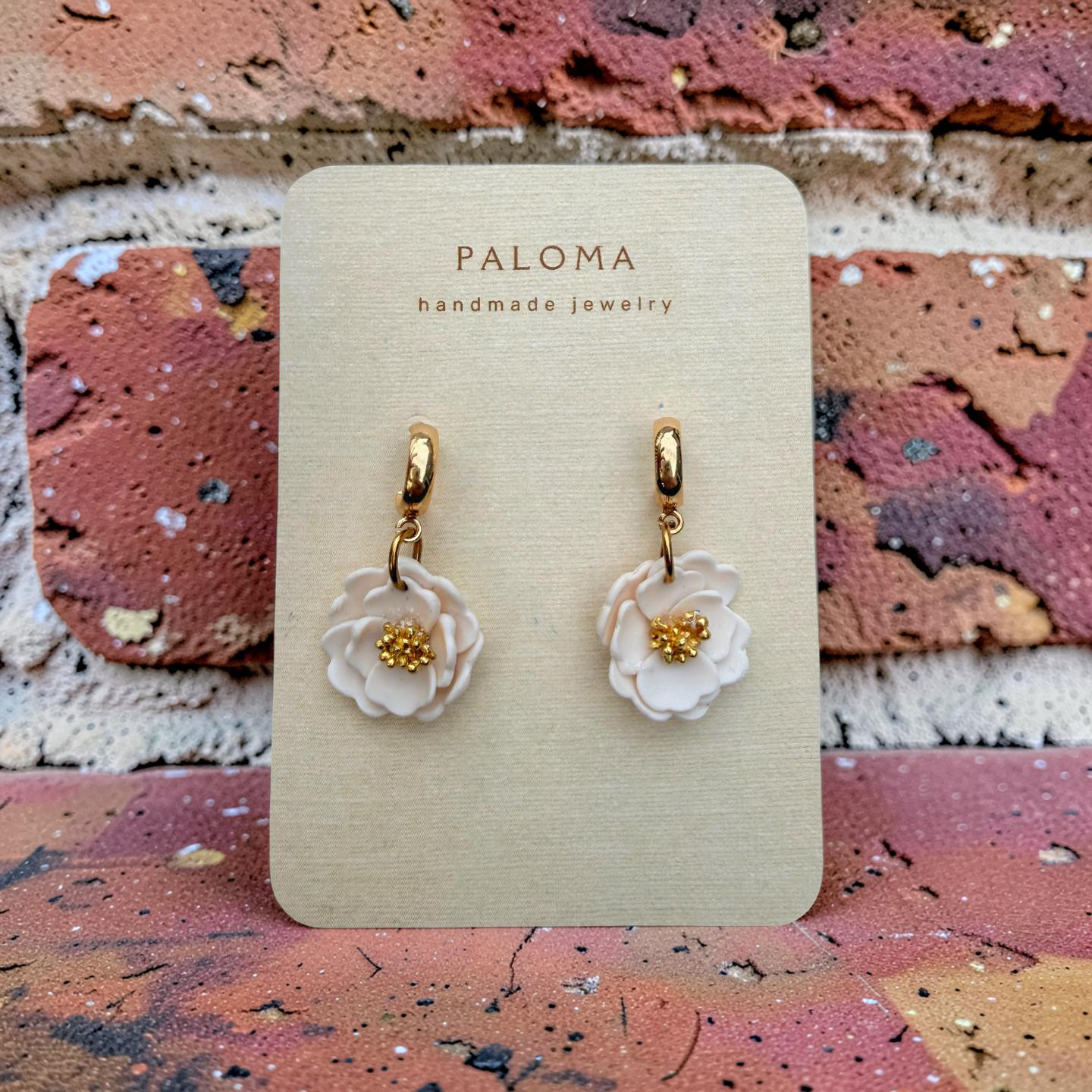 White Floral Hoop Drops