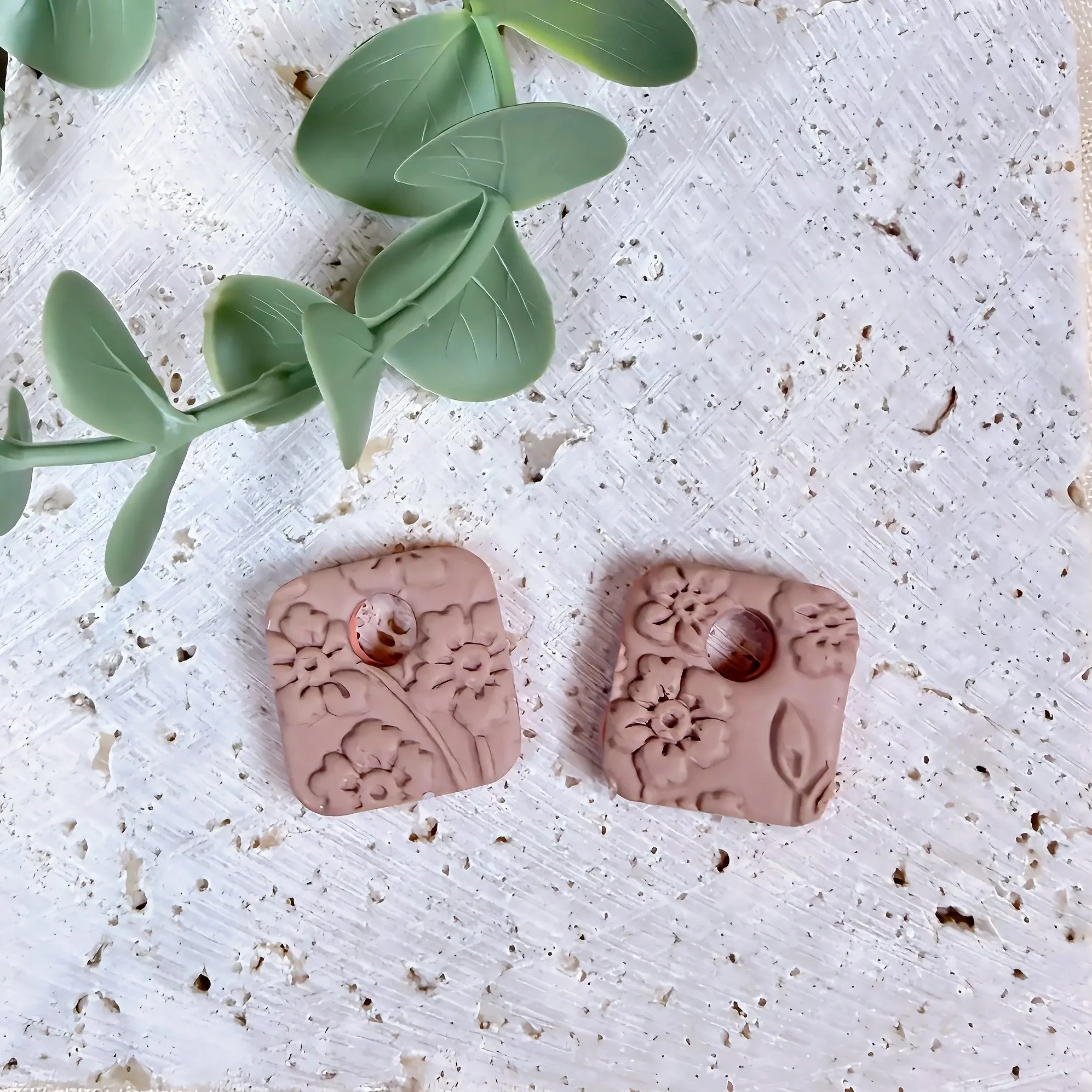 Dusty Pink Wildflower Square Earrings — Interchangeable