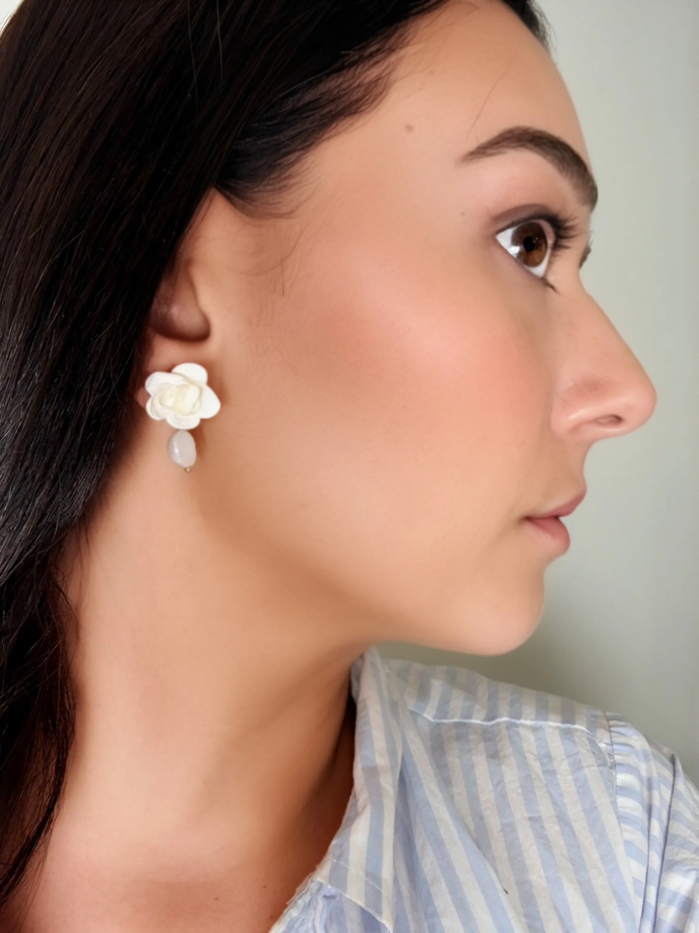 White Rose & Pearl Drop Studs