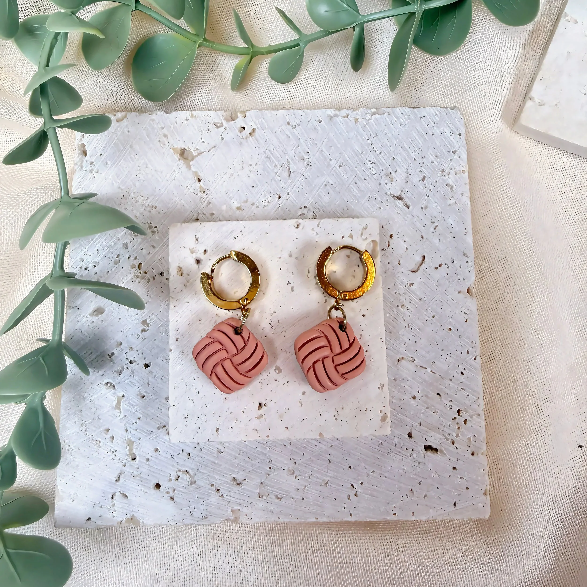 Blush Woven Knot Hoop Earrings