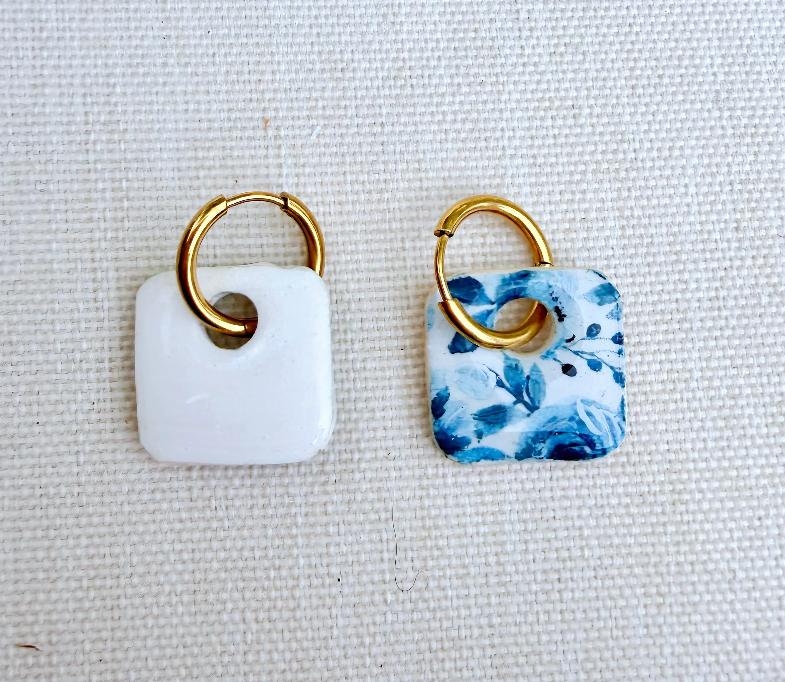 Blue Rose Square or Circle Charm Earrings — Interchangeable