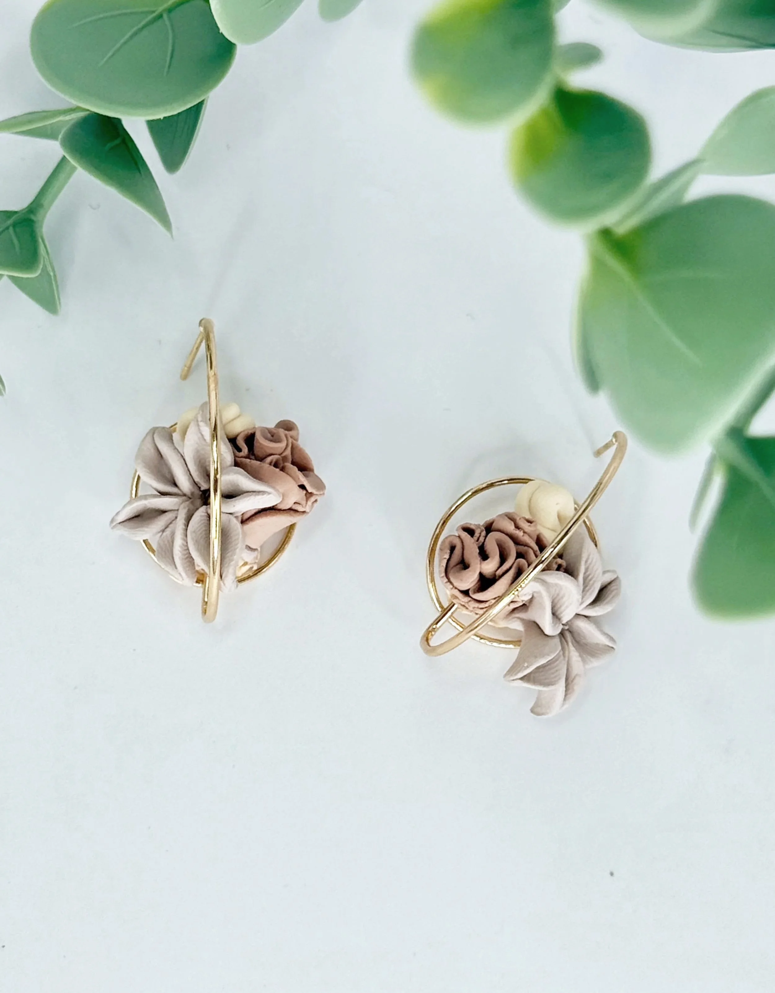 Romantic Vintage Palette Clay on Gold Hoop Earrings