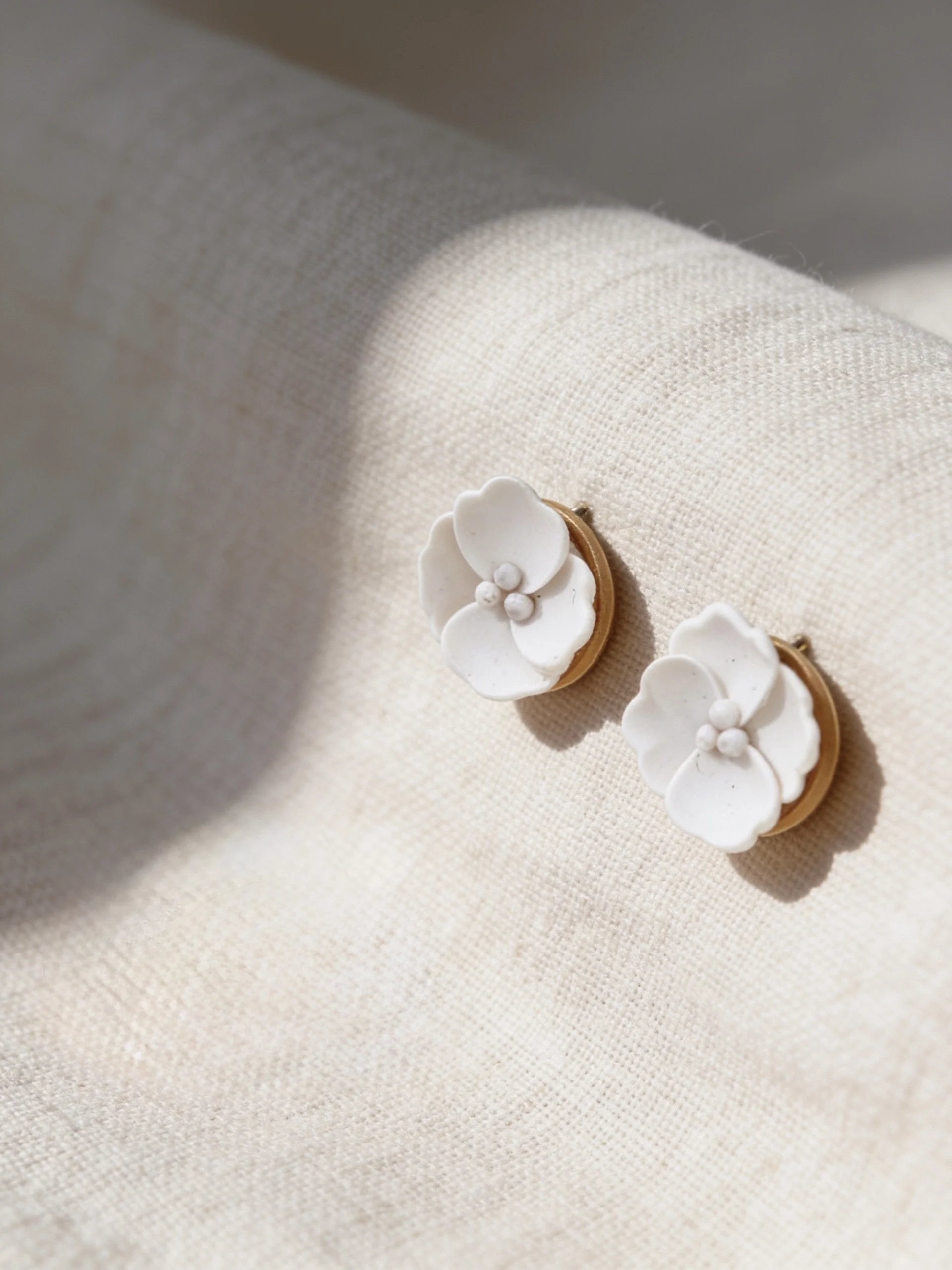 White Flower Stud Earrings