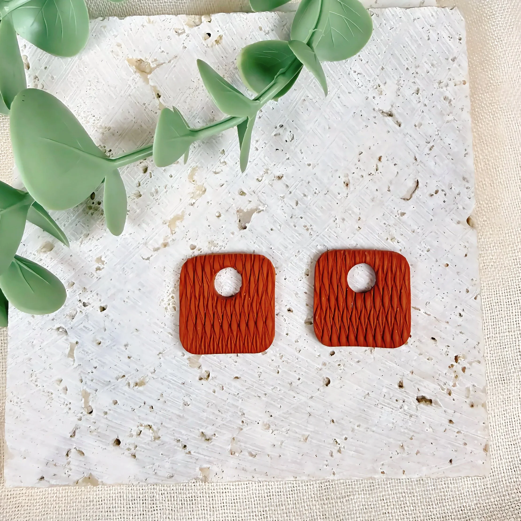 Rust Woven Square Earrings — Interchangeable