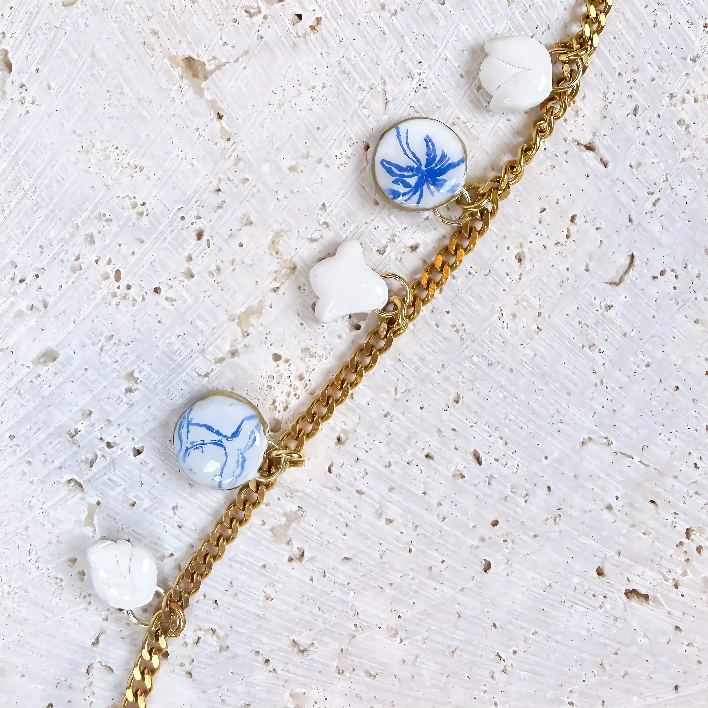 White Clay & Blue Charm Bracelet