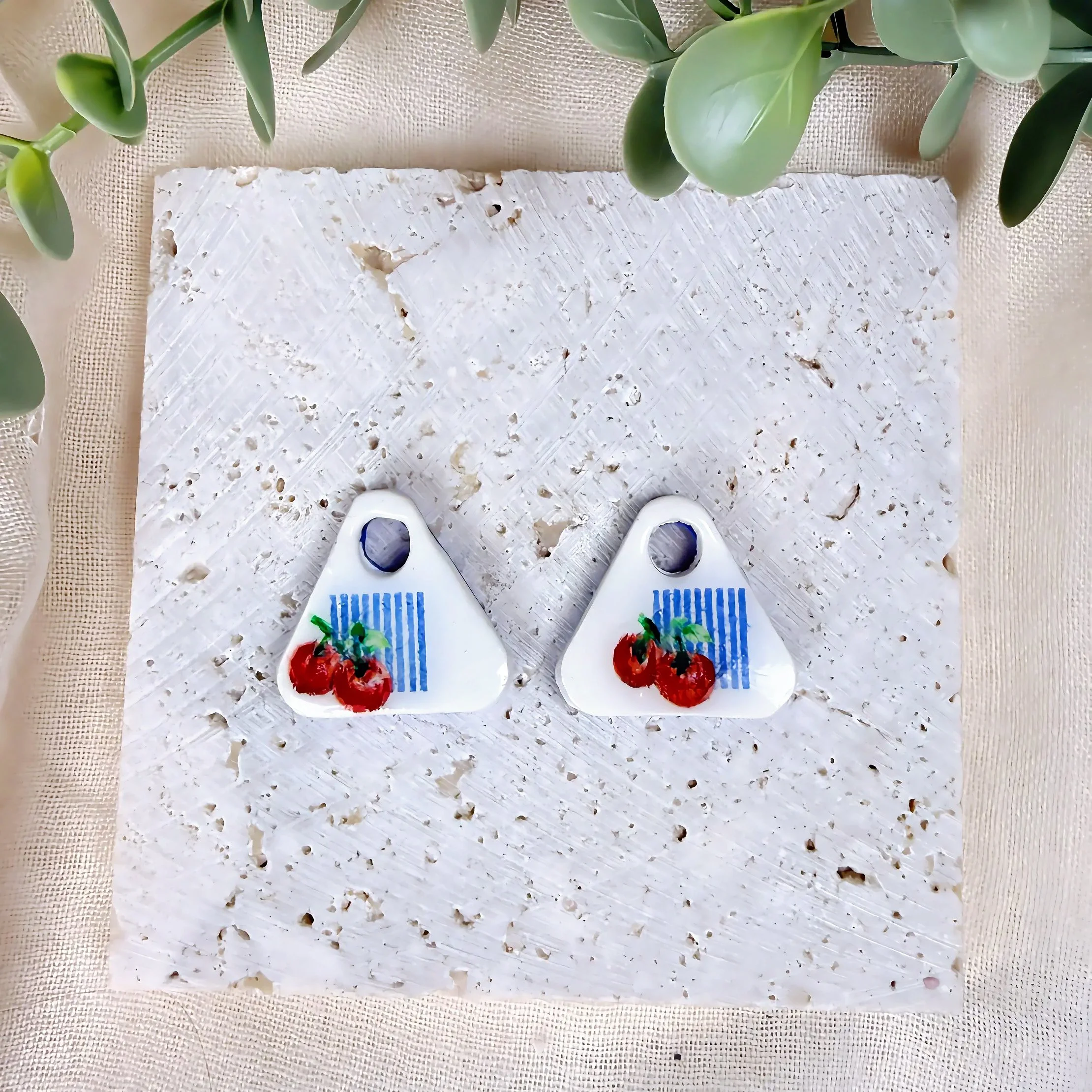 Double-Sided Cherry Tomato Triangle Charm Earrings— Interchangeable