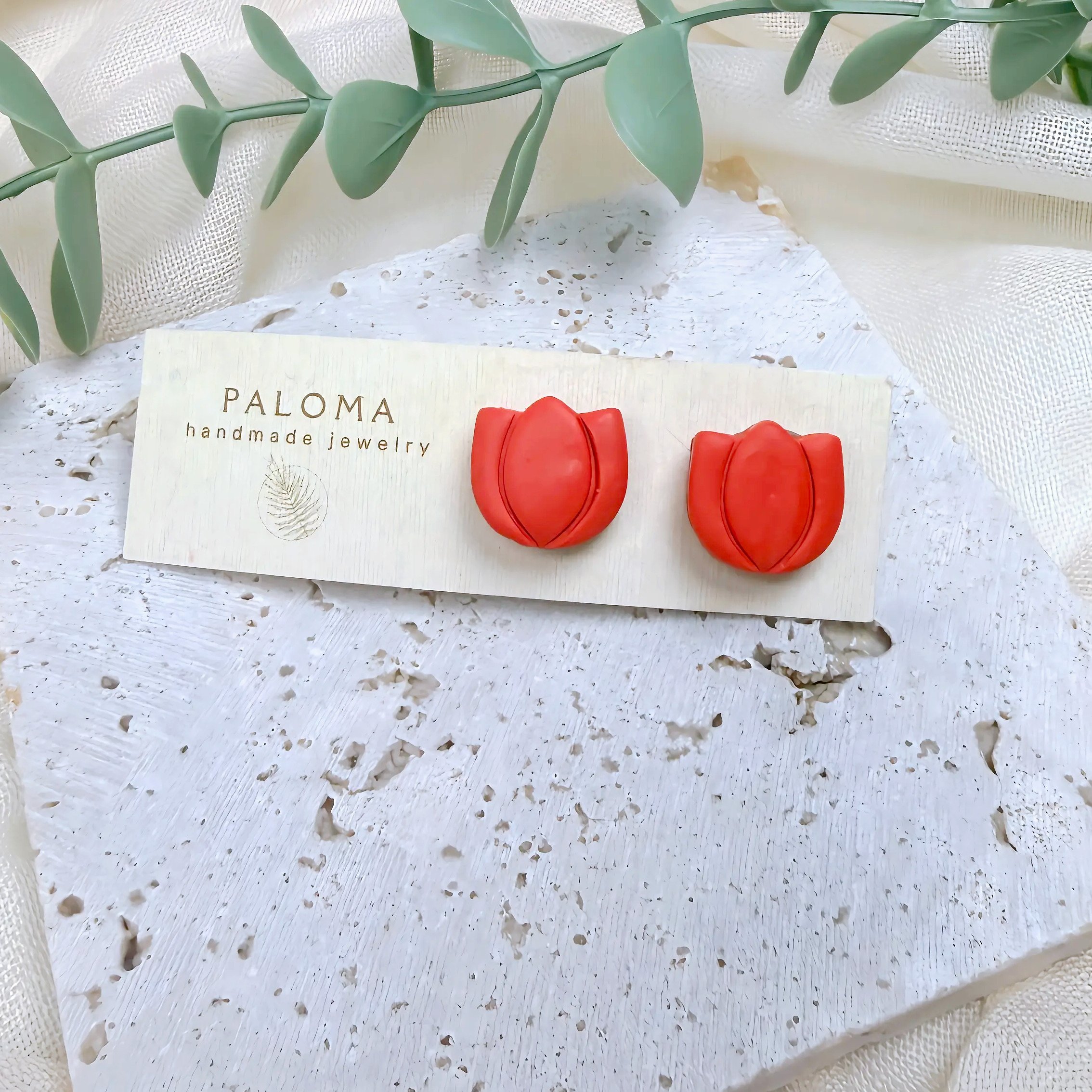 Red-Pink Tulip Studs — Matte