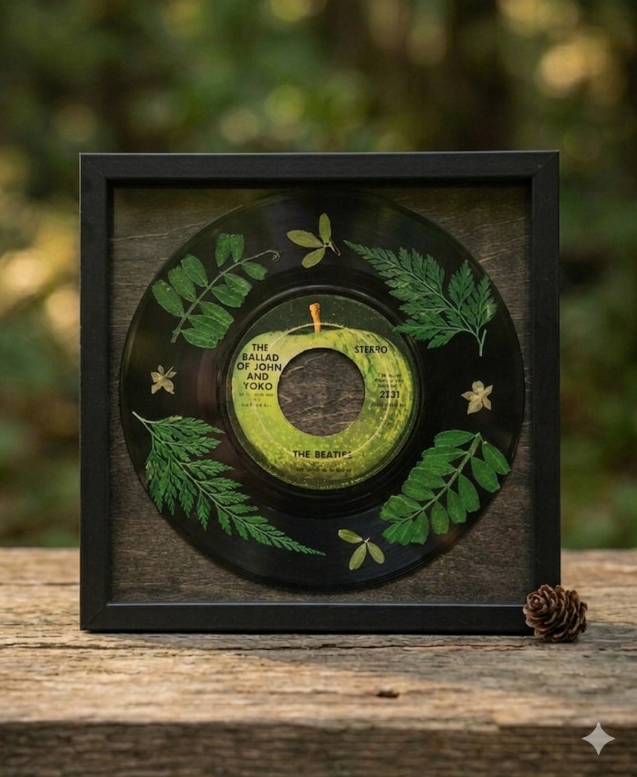 Custom Leaf Mandala: Framed Vintage 7" Vinyl