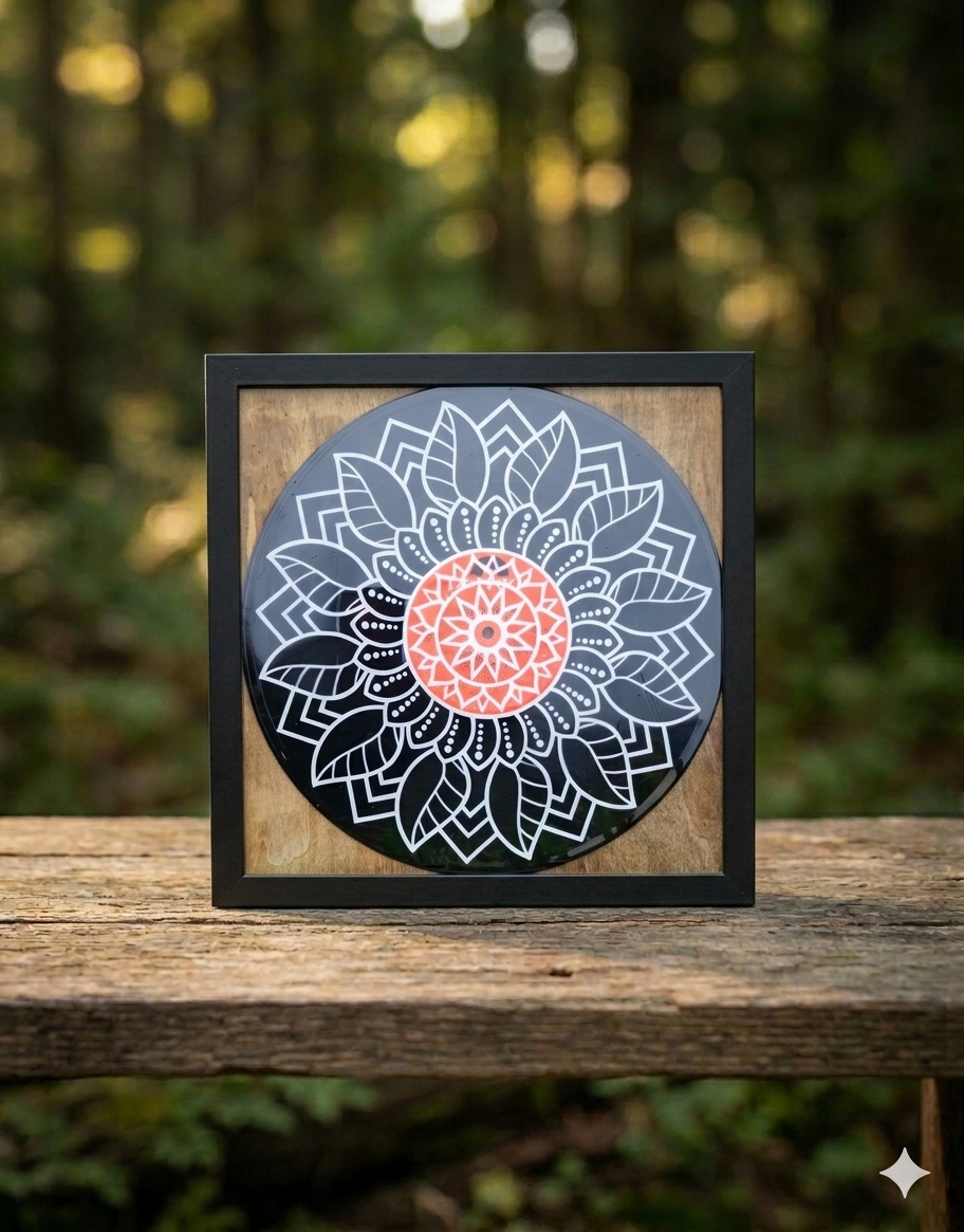 Custom Color Mandala Framed Vinyl Record Art (12" x 12")