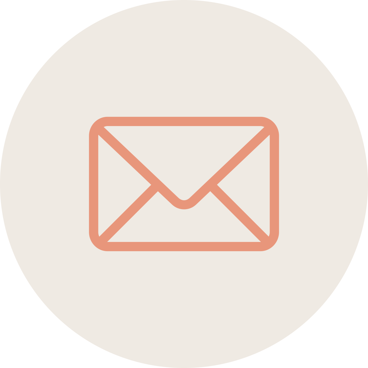 Icon of an orange outline envelope in the center of a light gray circle with a black border.
