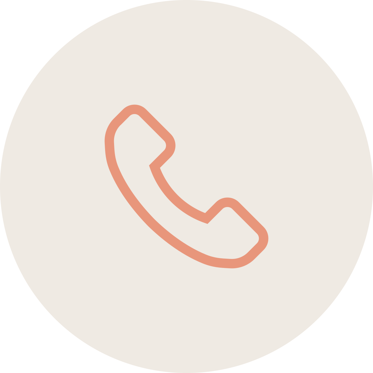 Icon of a landline telephone receiver in a peach color on a light background.