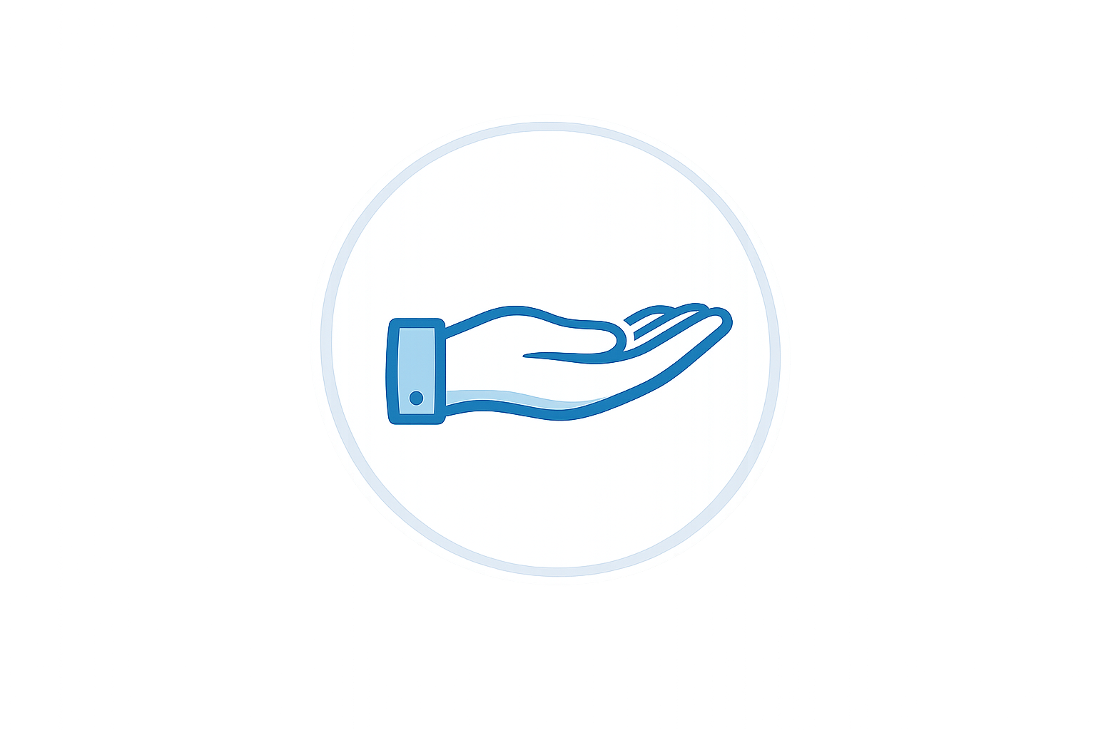 A digital interface with an icon of a hand in a blue outline inside a white circle, likely indicating a hand gesture or action.