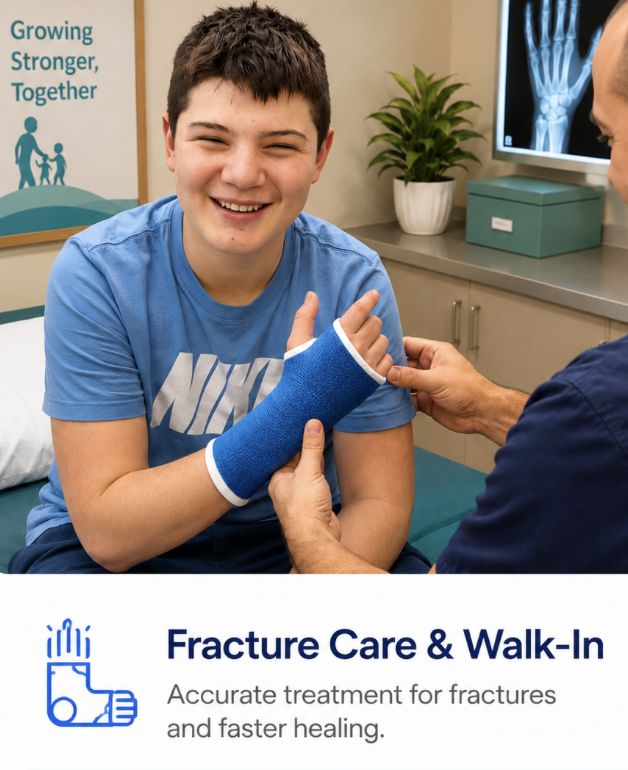 Child wearing a wrist splint during a pediatric hand and wrist follow-up visit.