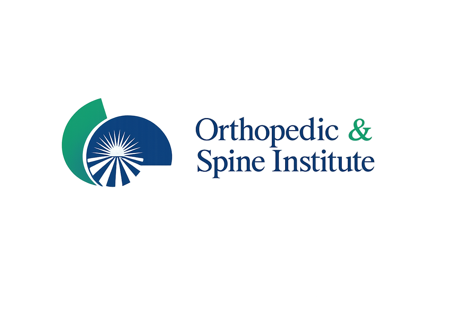 Logo of the Orthopedic & Spine Institute with a stylized blue and white emblem resembling a sunburst and a green and black symbol, along with the institute's name in blue text.