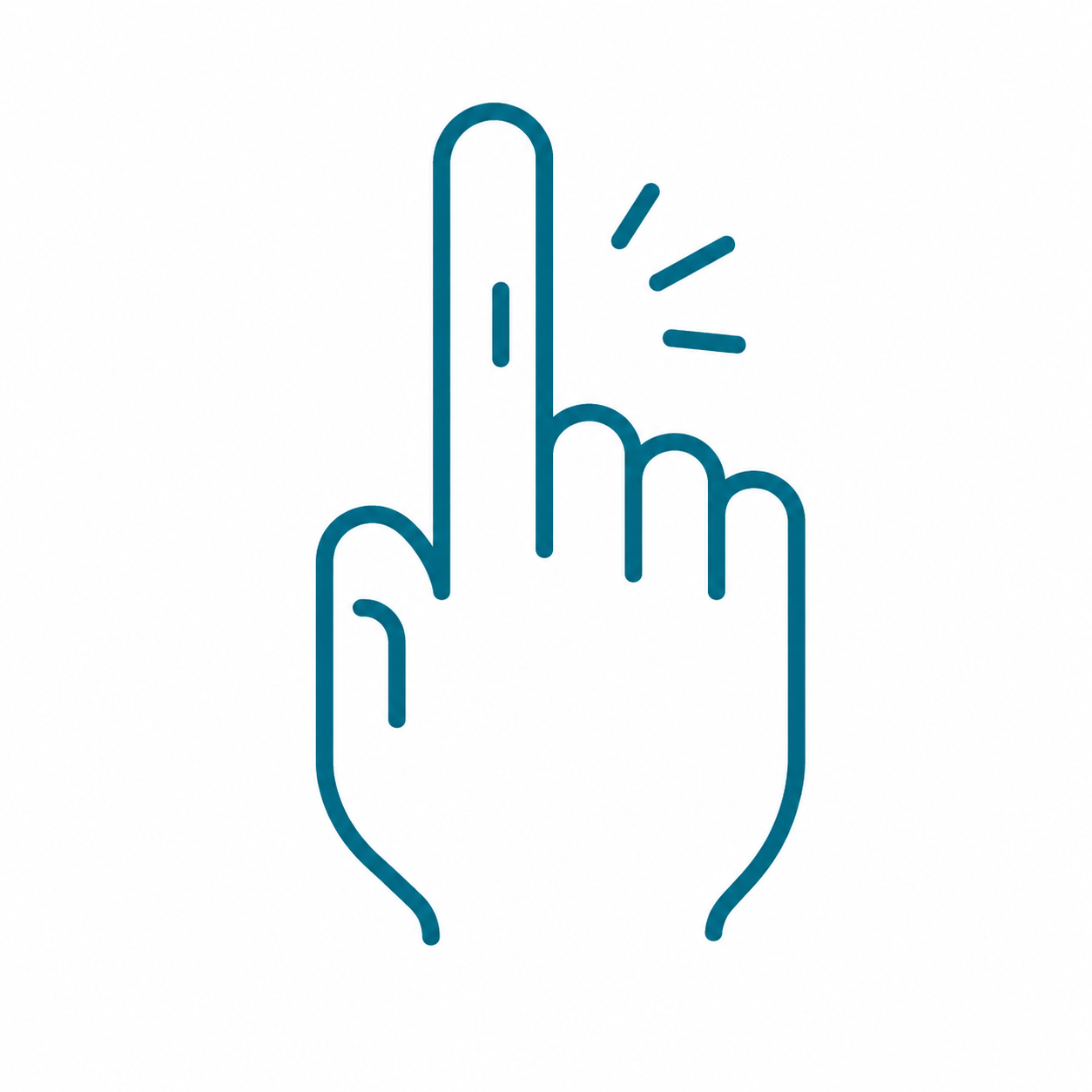 Line drawing of a hand with the index finger pointing up and lines indicating a tap or click action.