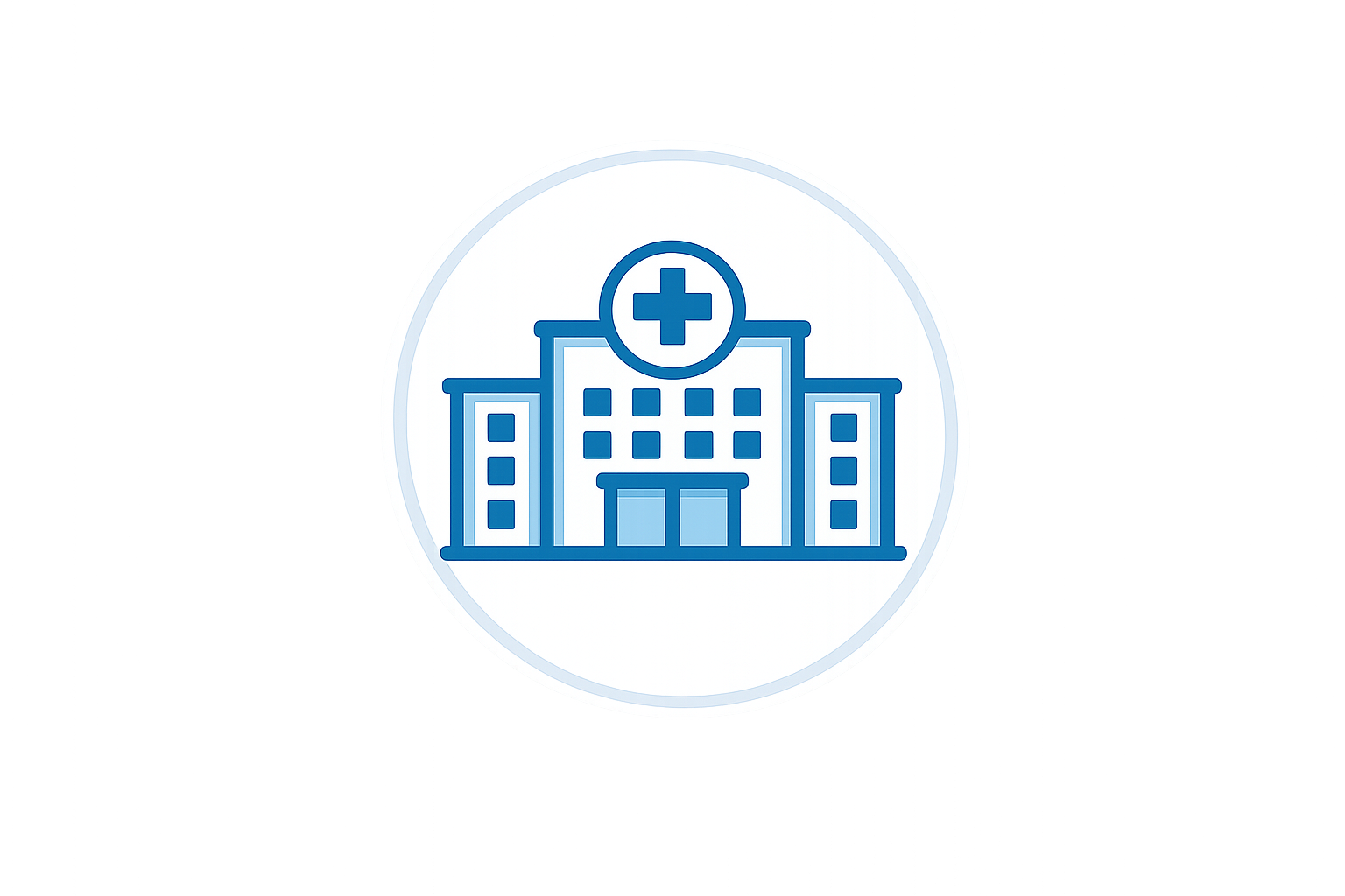Icon of a hospital building with a cross symbol on top.
