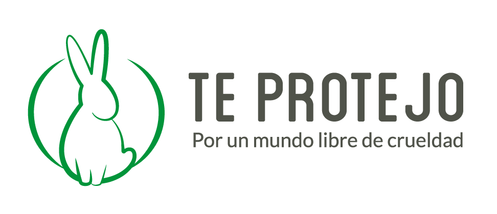 Logotipo de una conejo en verde y texto que dice "Te Protejo" y "Por un mundo libre de crueldad".