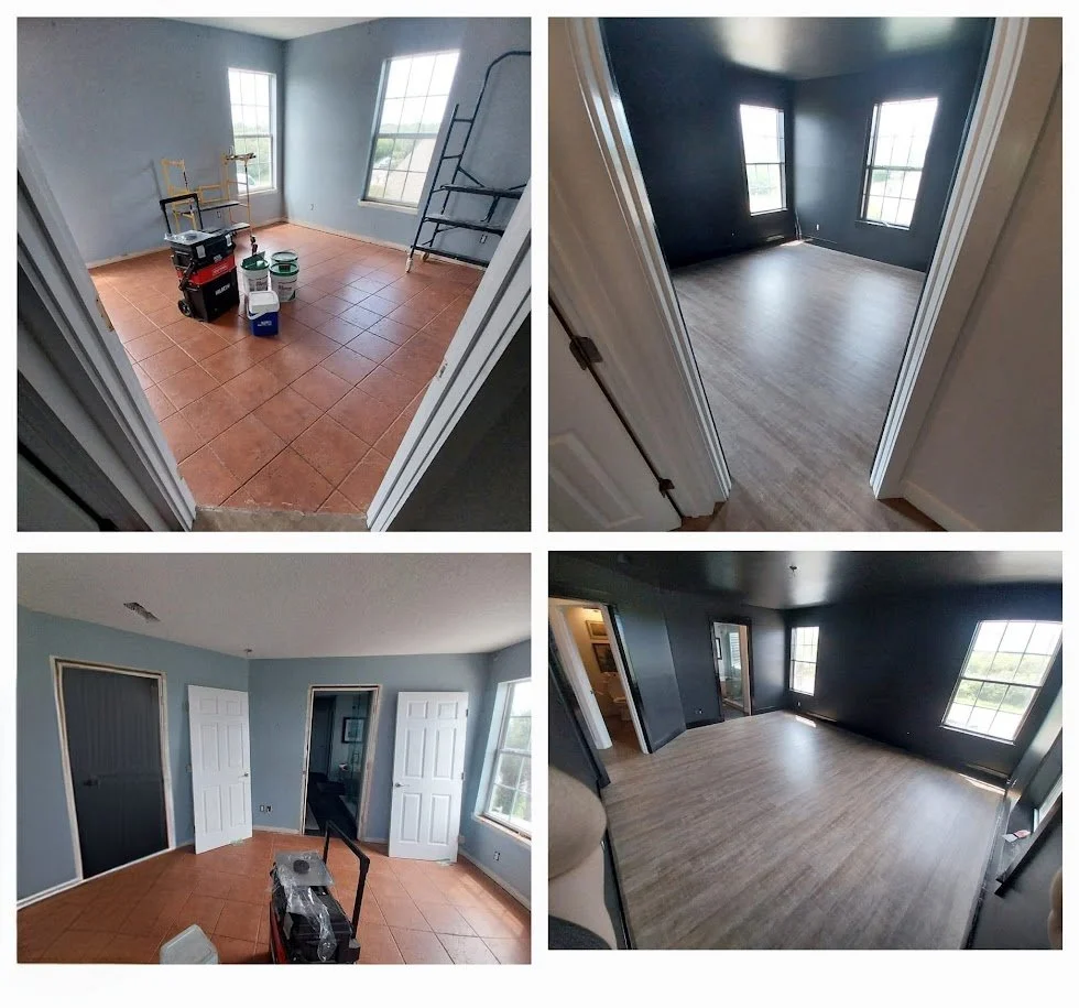 this was a fun black out job 
it involved ceiling popcorn removal walls doors ceiling and trim to be painted with Shewin-Williams tri-corn Black