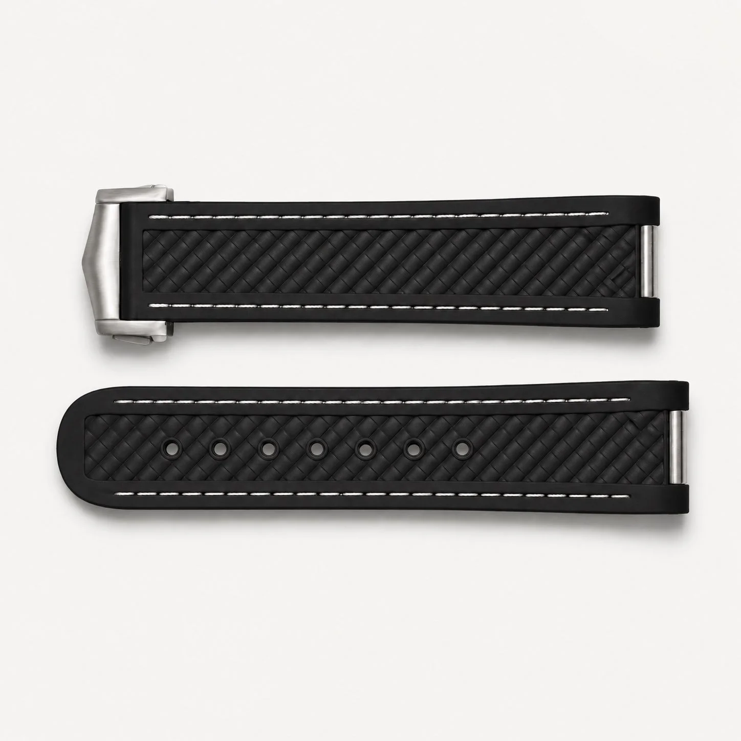 Black with White Stitching Strap