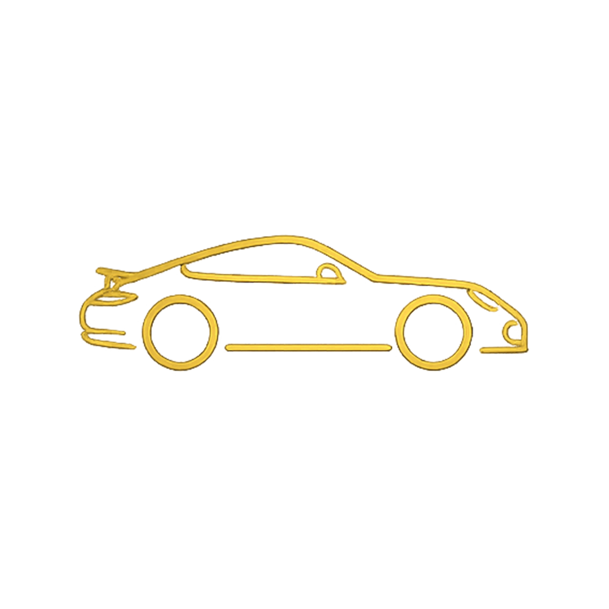 Gold 3D model of a vintage car outline with detailed interior components on a black background.