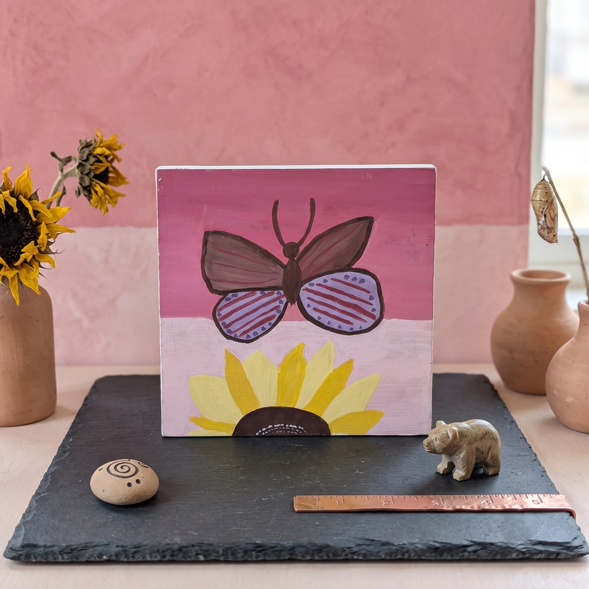 Gabby's Vibrant Butterfly & Sunflower Canvas