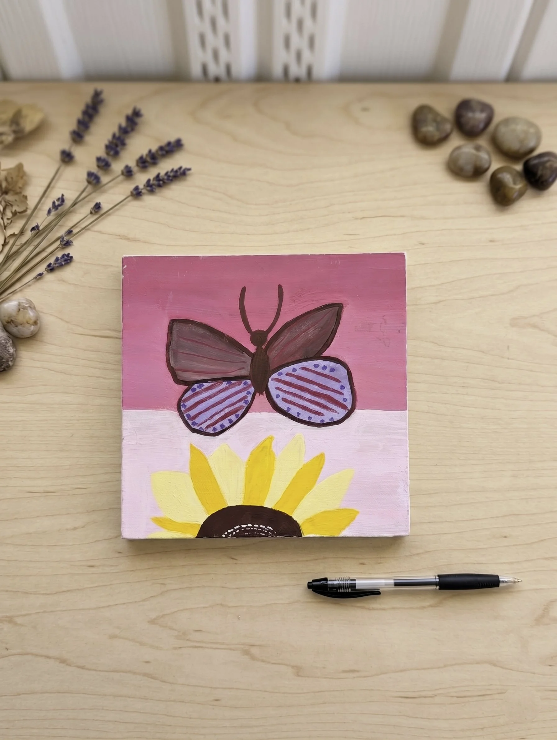 Hand-Painted Butterfly & Sunflower Wooden Art