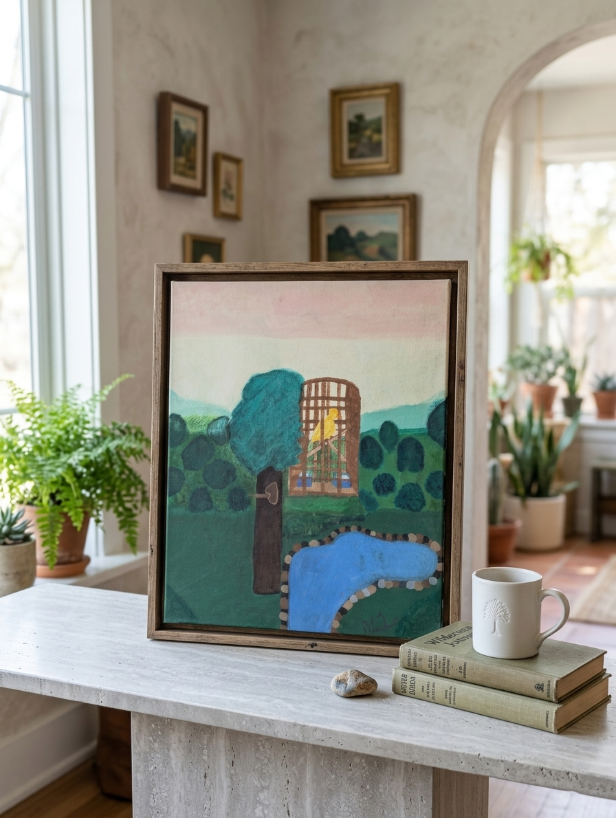 Sister Bird in the Wildwood Folk Art Painting
