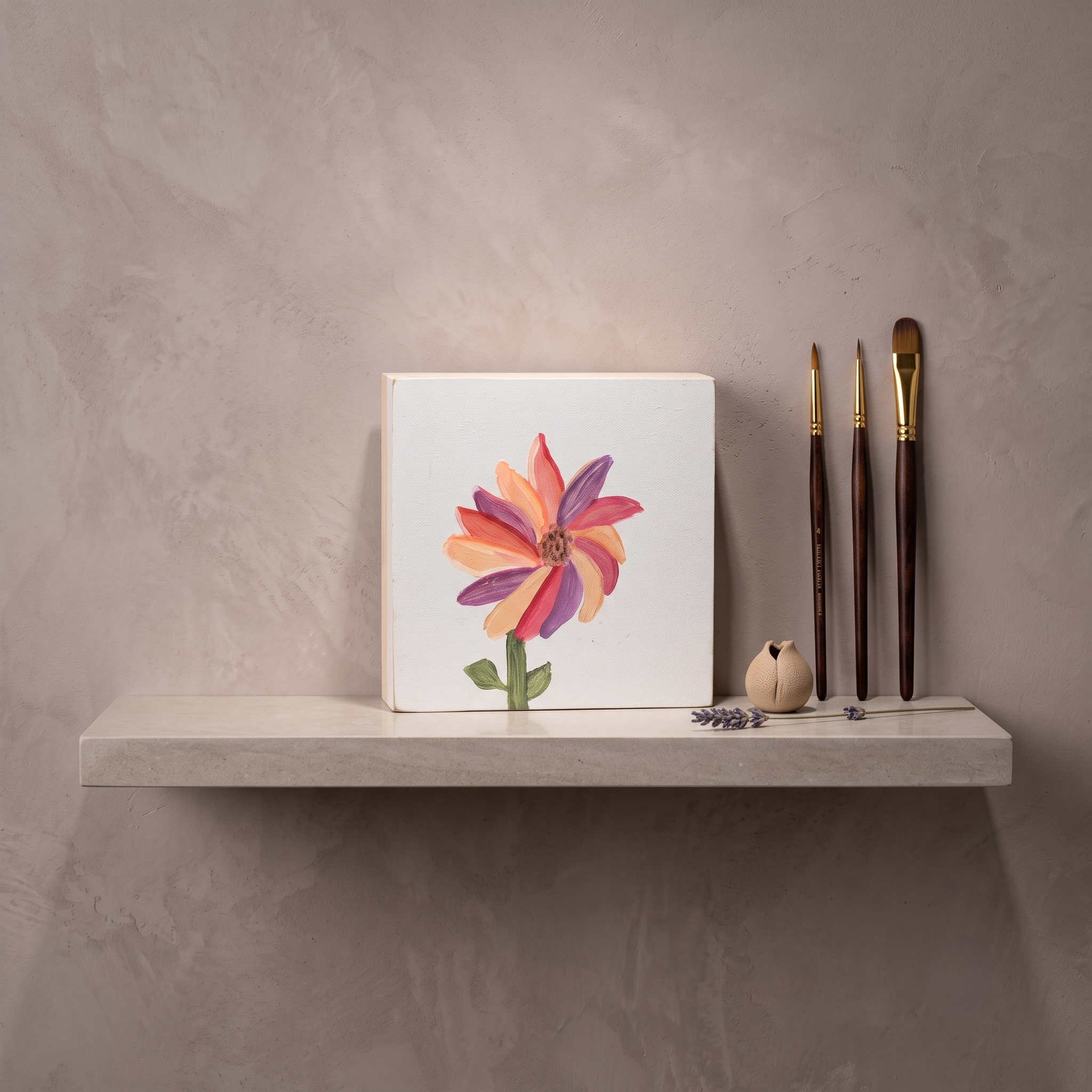 Springtime Solace: Hand-painted Botanical Block