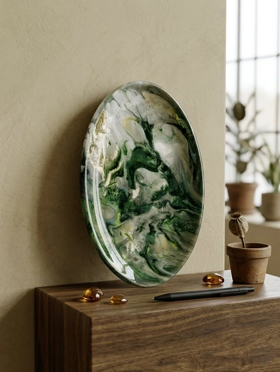 Gabby's Intuitive Swirl: Poured Emerald Resin Art