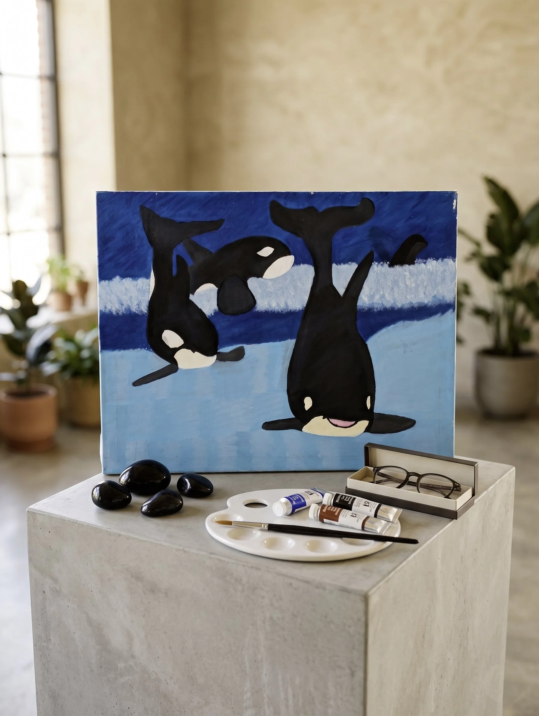 Dive Into Blue: Folk Art Orcas on Canvas 🐋🎨✨