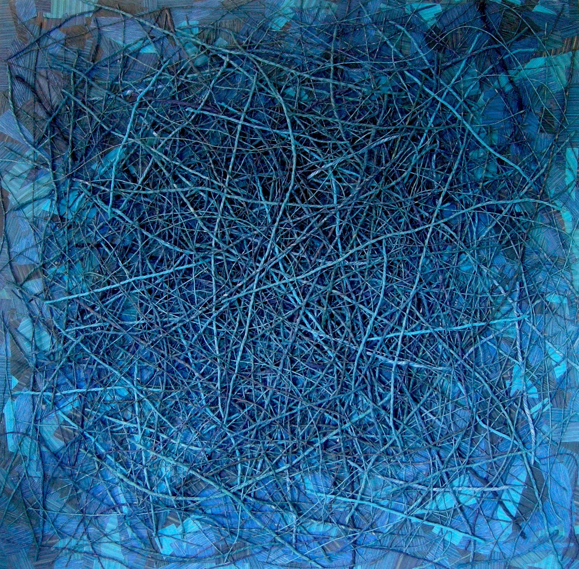 Baren work stripe three dimensional 3, 1977-1990, Lapis lazuli pigment on Japanese paper, 91.5 x 91.5cm