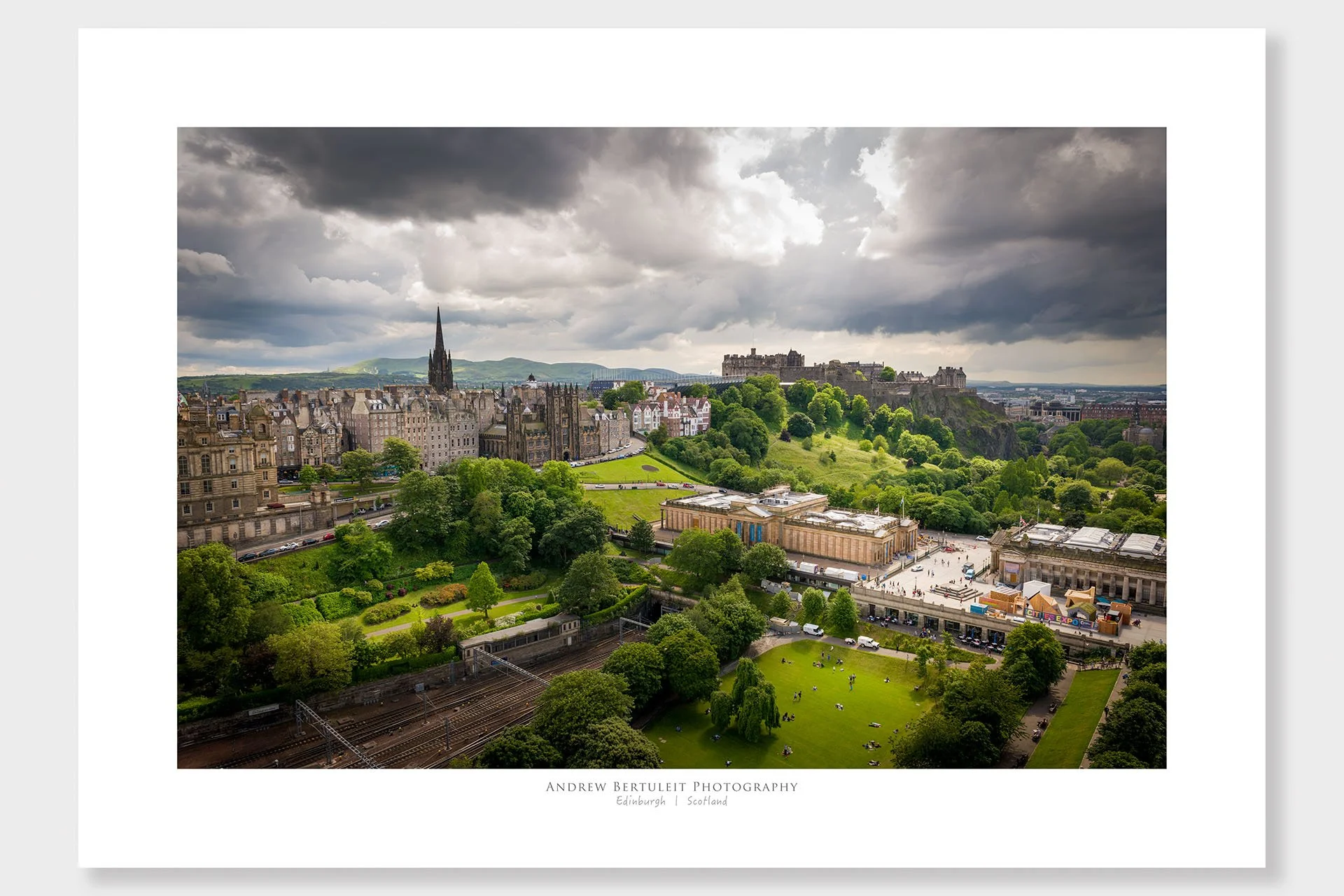 Edinburgh Castle and Old Town print with white border, ready for a standard frame.