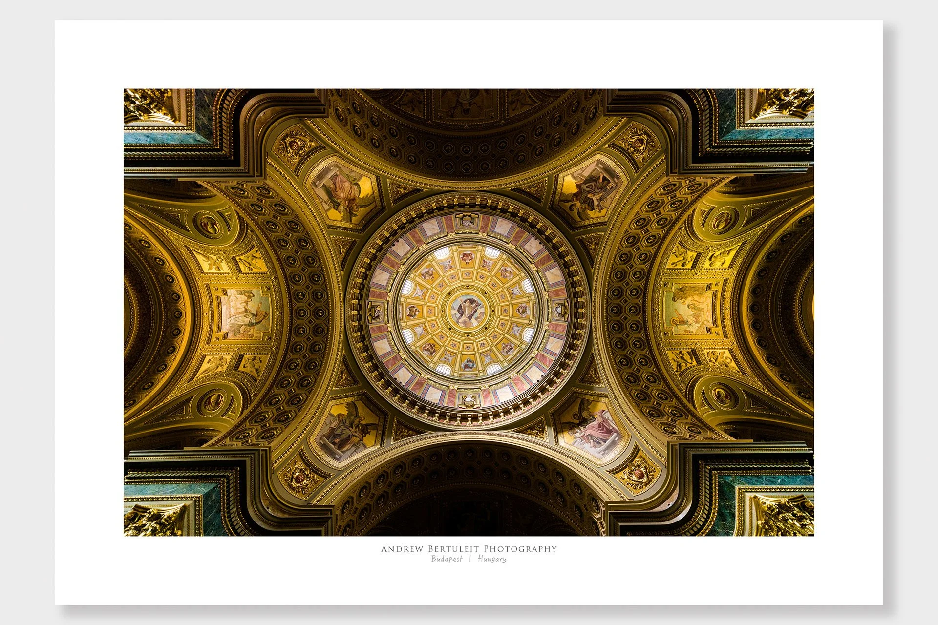 Budapest St Stephen’s Basilica dome print with white border, ready for a standard frame.