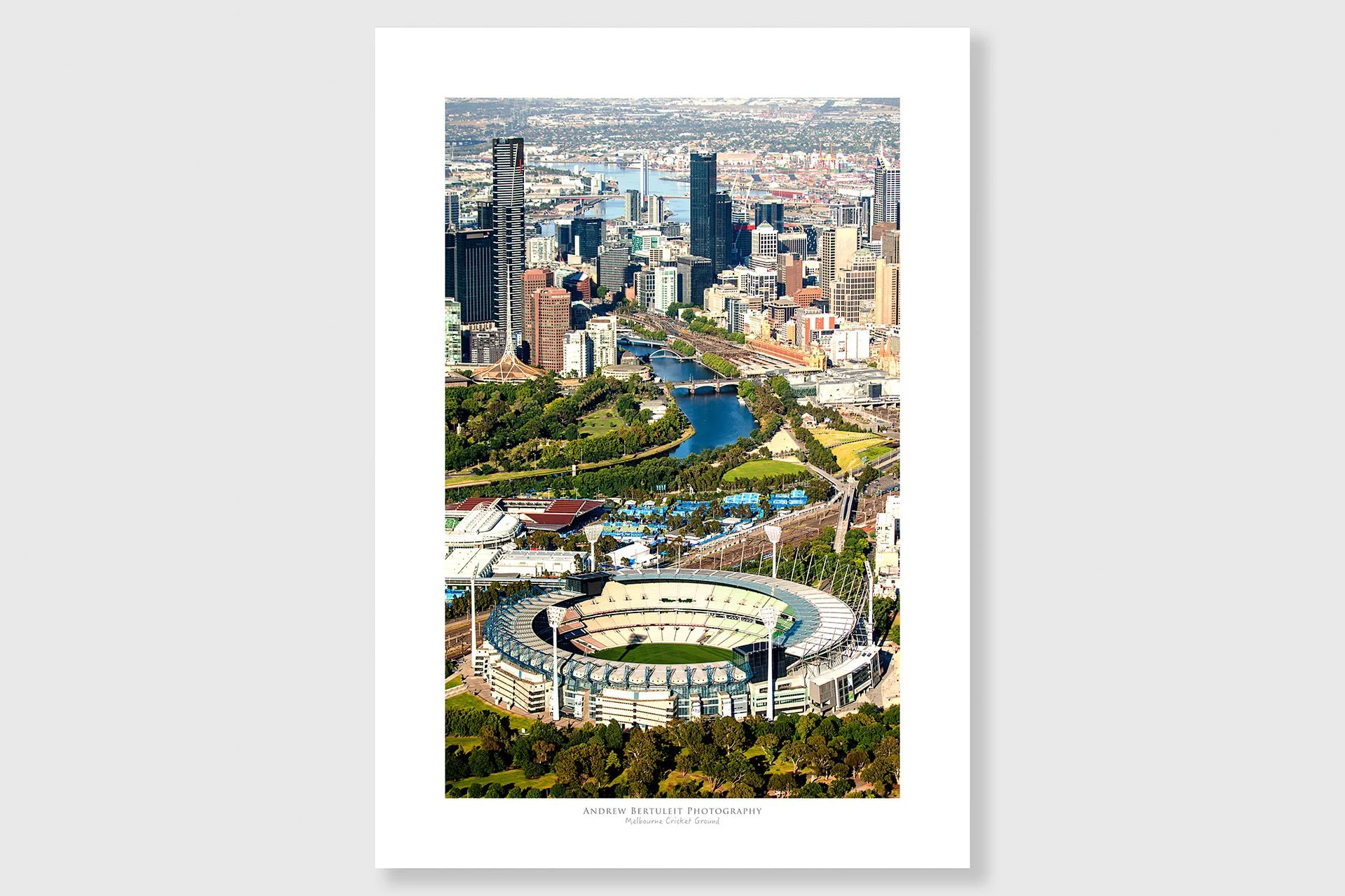 MCG aerial print with white border, ready for a standard frame