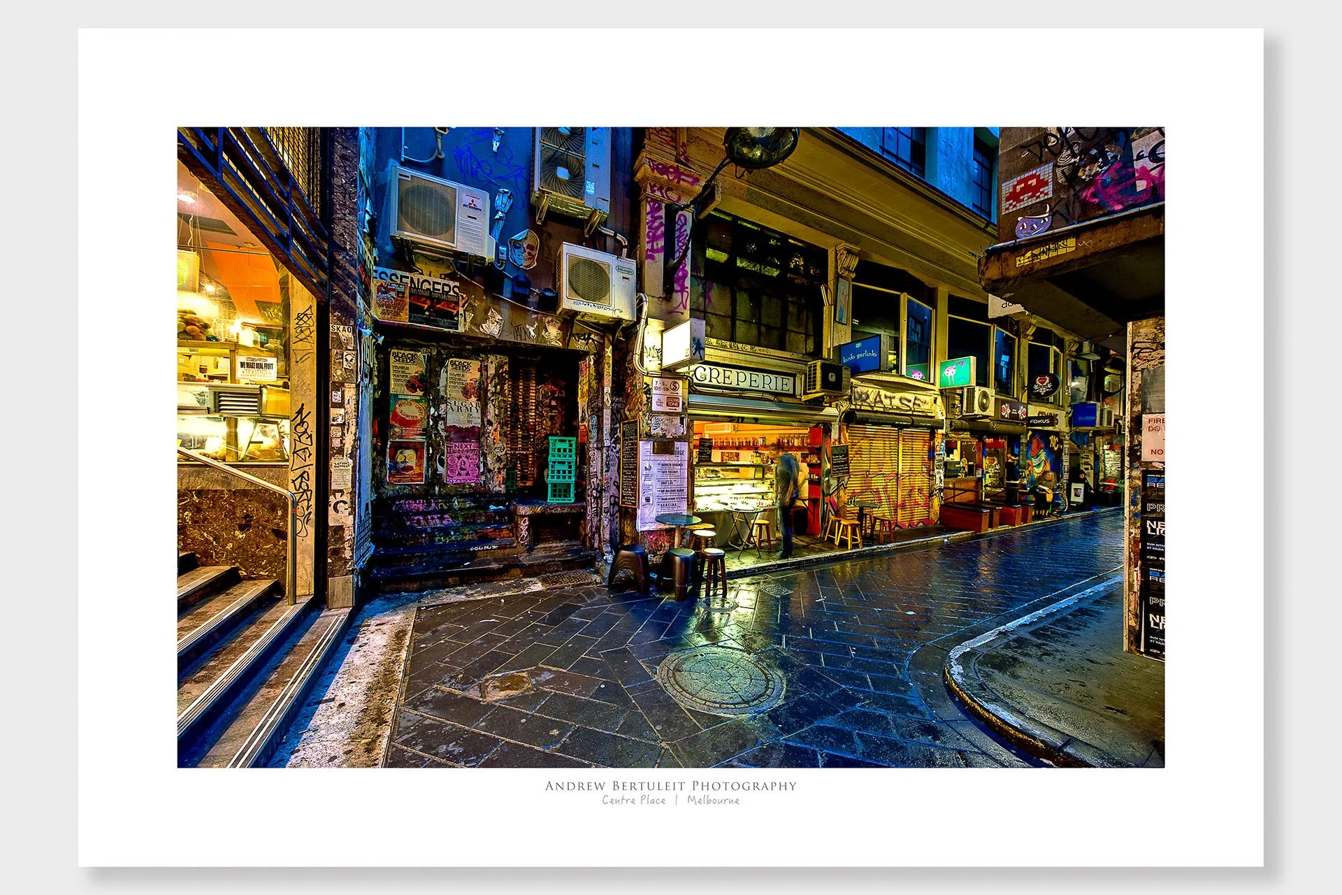 Melbourne laneway print with white border, ready for a standard frame