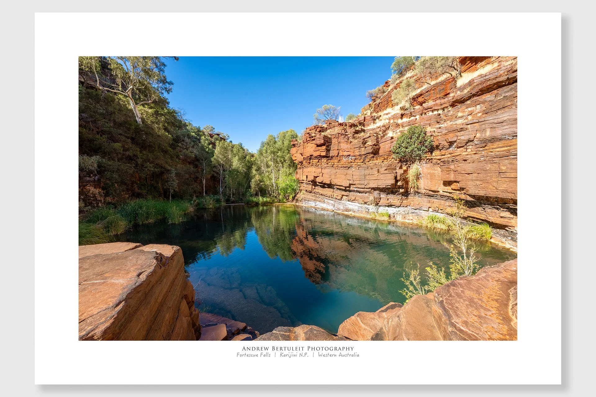 Fortescue Falls print with white border, ready for a standard frame