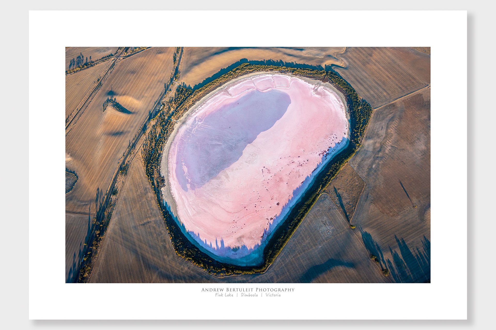 Dimboola Pink Lake aerial print with white border, ready for a standard frame.