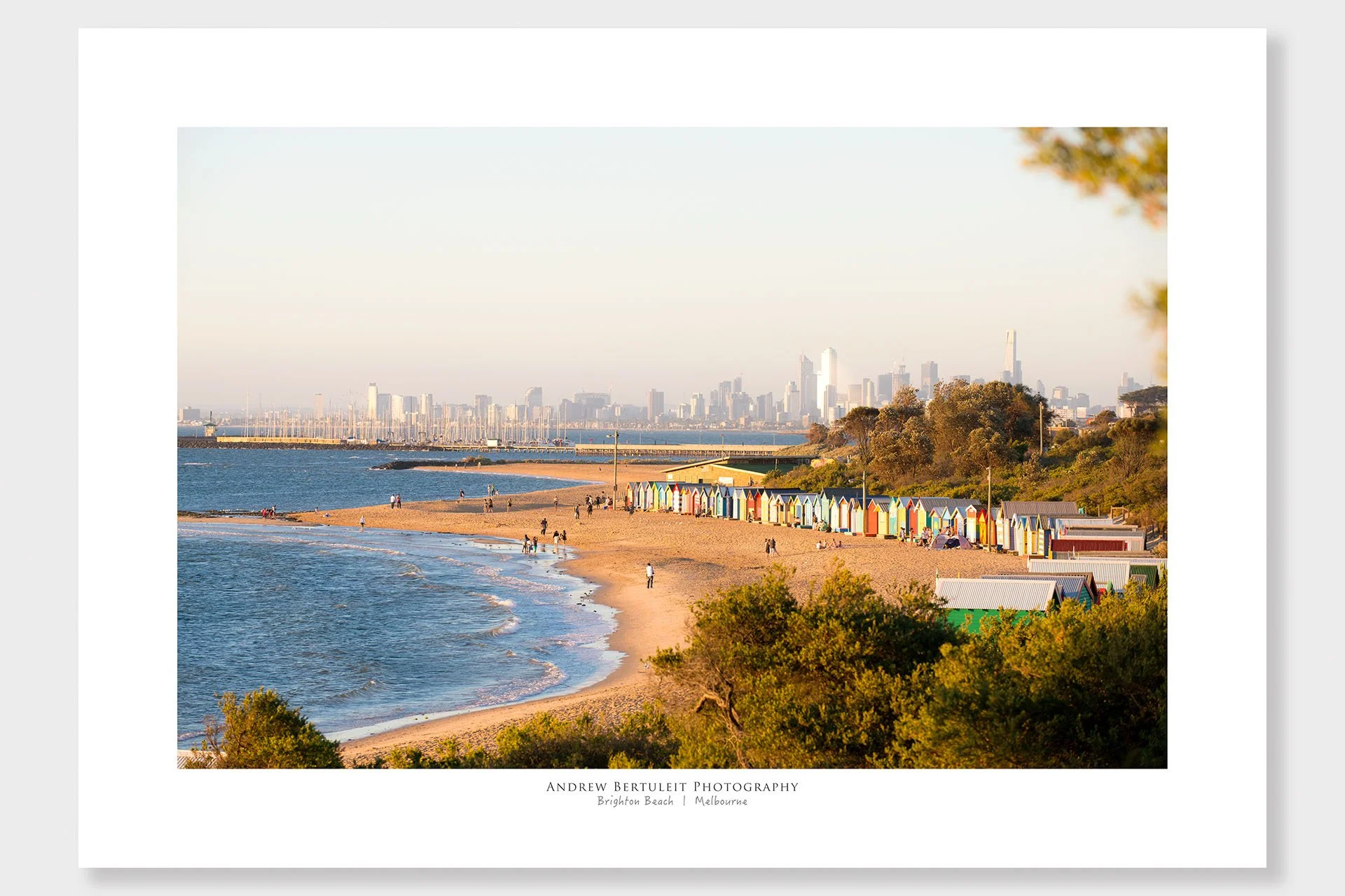 Beach huts print with white border, ready for a standard frame