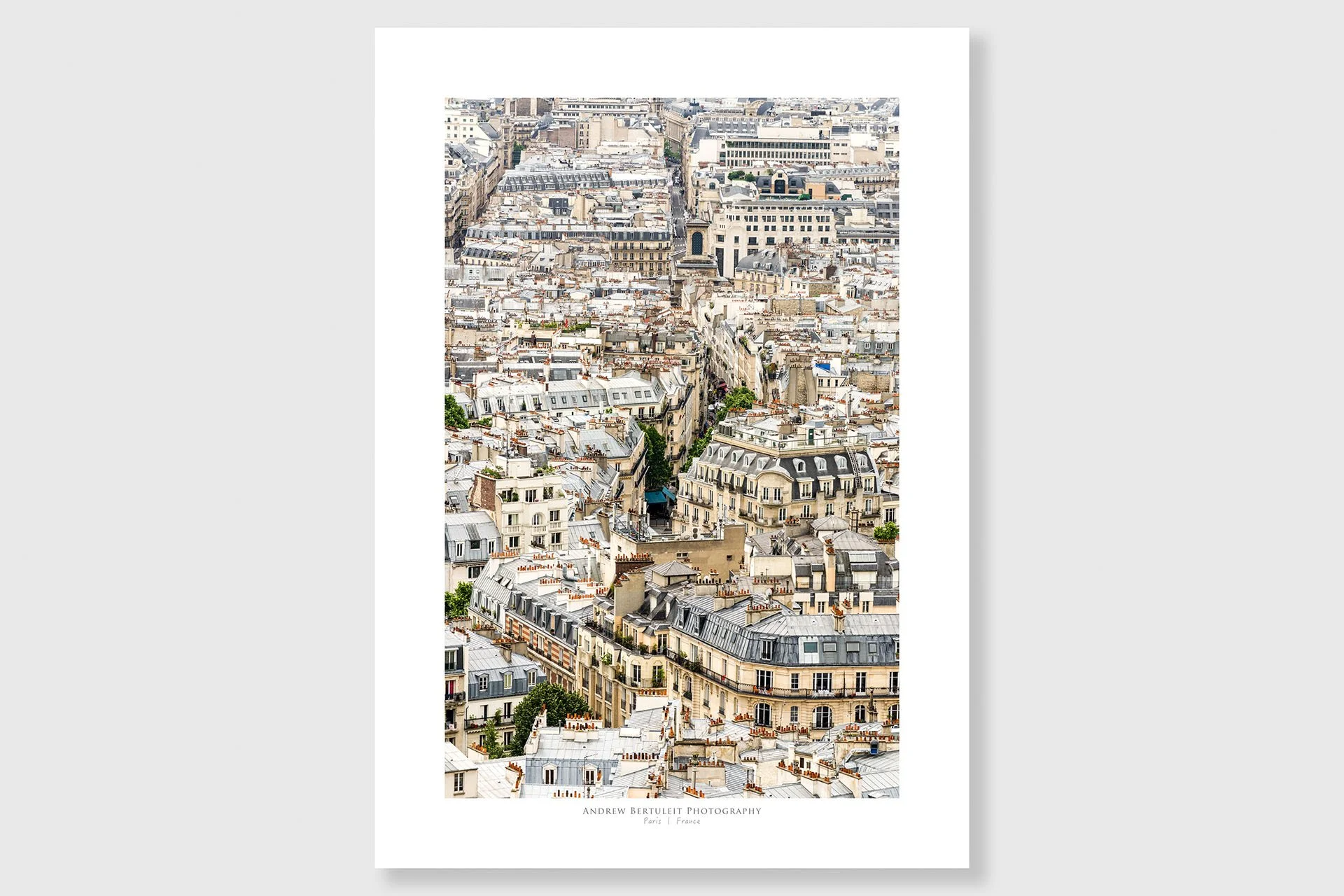 Paris rooftops print with white border, ready for a standard frame.