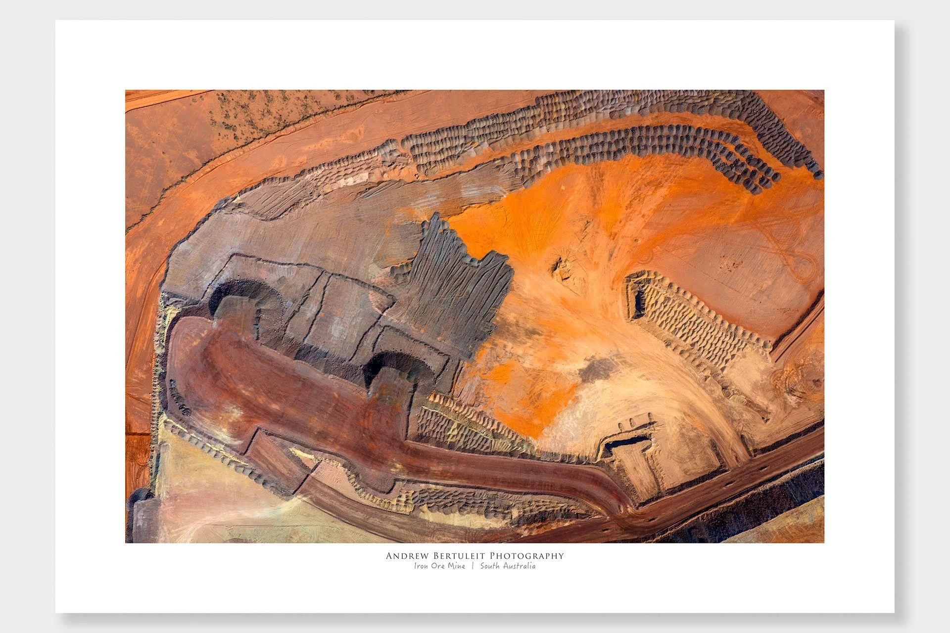 South Australia mine site aerial print with white border, ready for a standard frame.