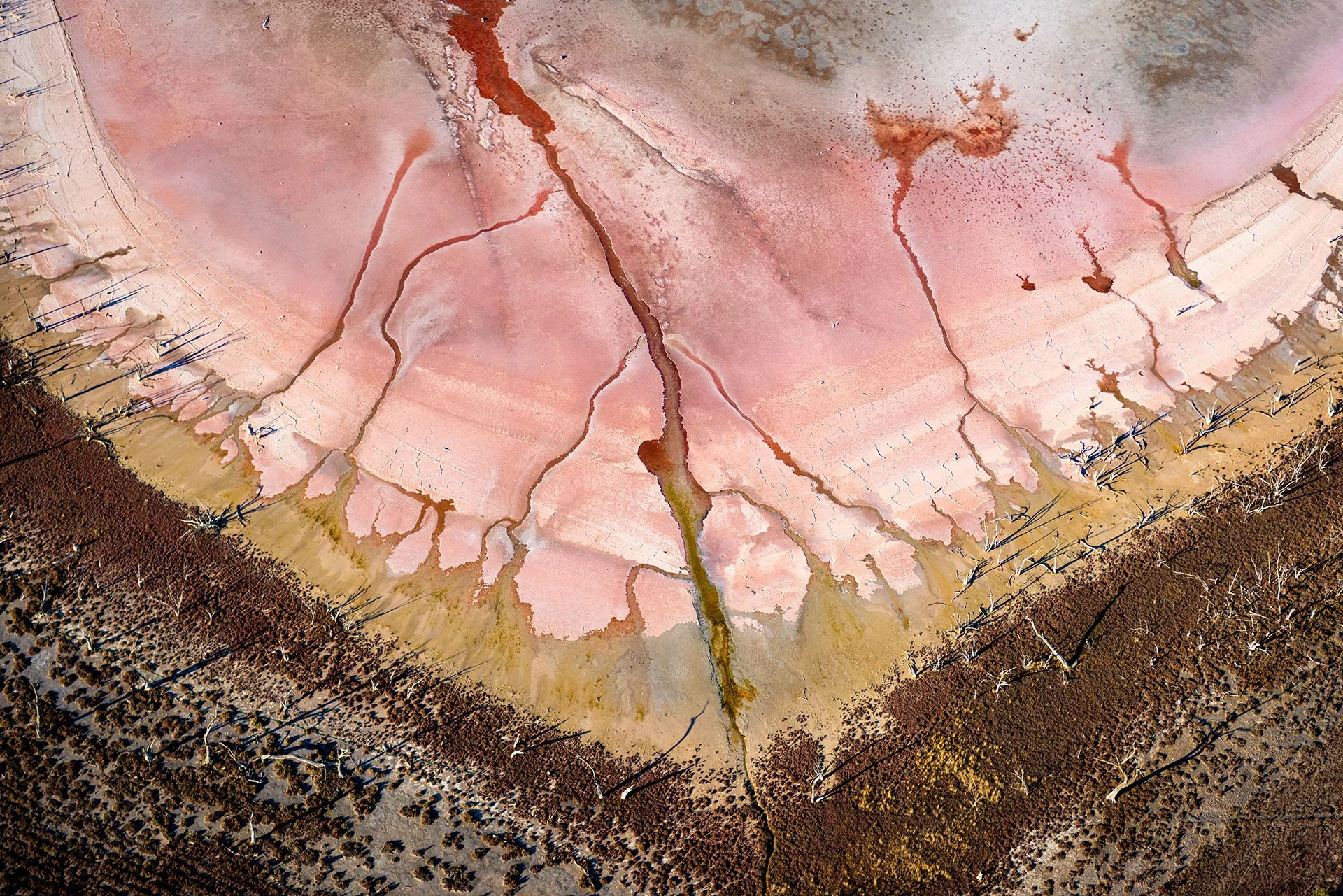 Aerial of a pink lake bed in Dimboola